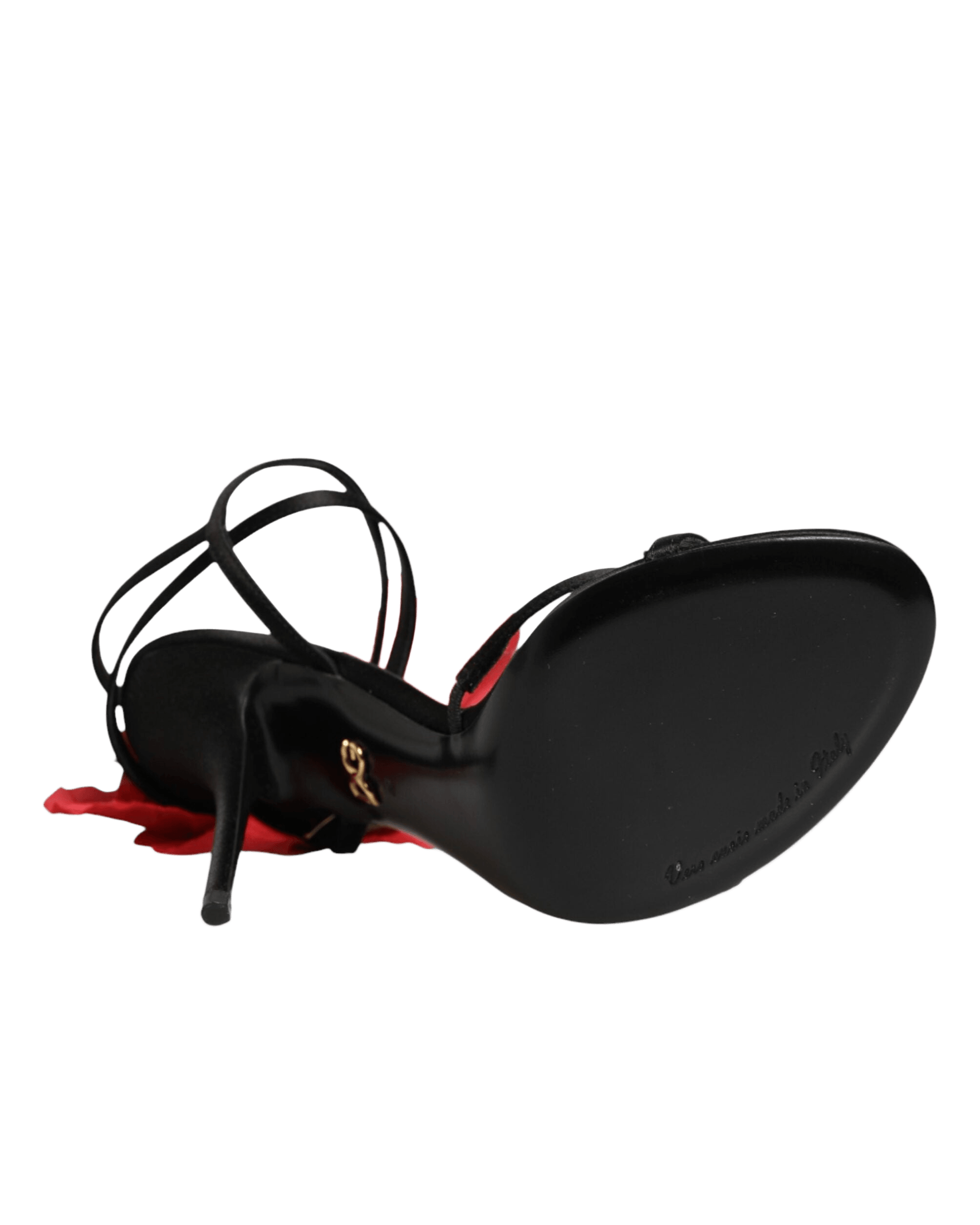 Dolce & Gabbana Black Leather Strappy Flower Heels Sandals Shoes Glam Steals