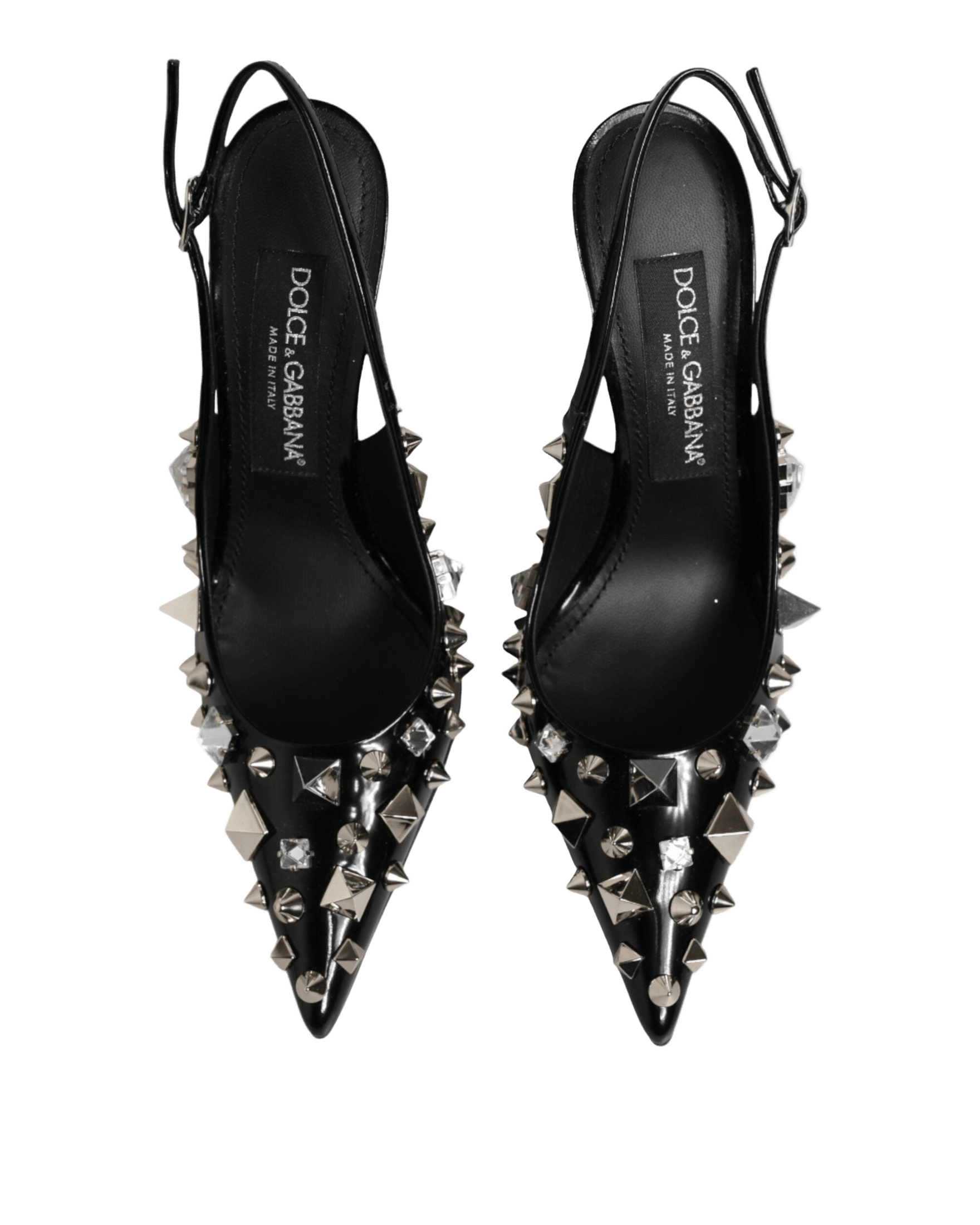 Dolce & Gabbana Black Leather Studded Heels Slingbacks Shoes Glam Steals