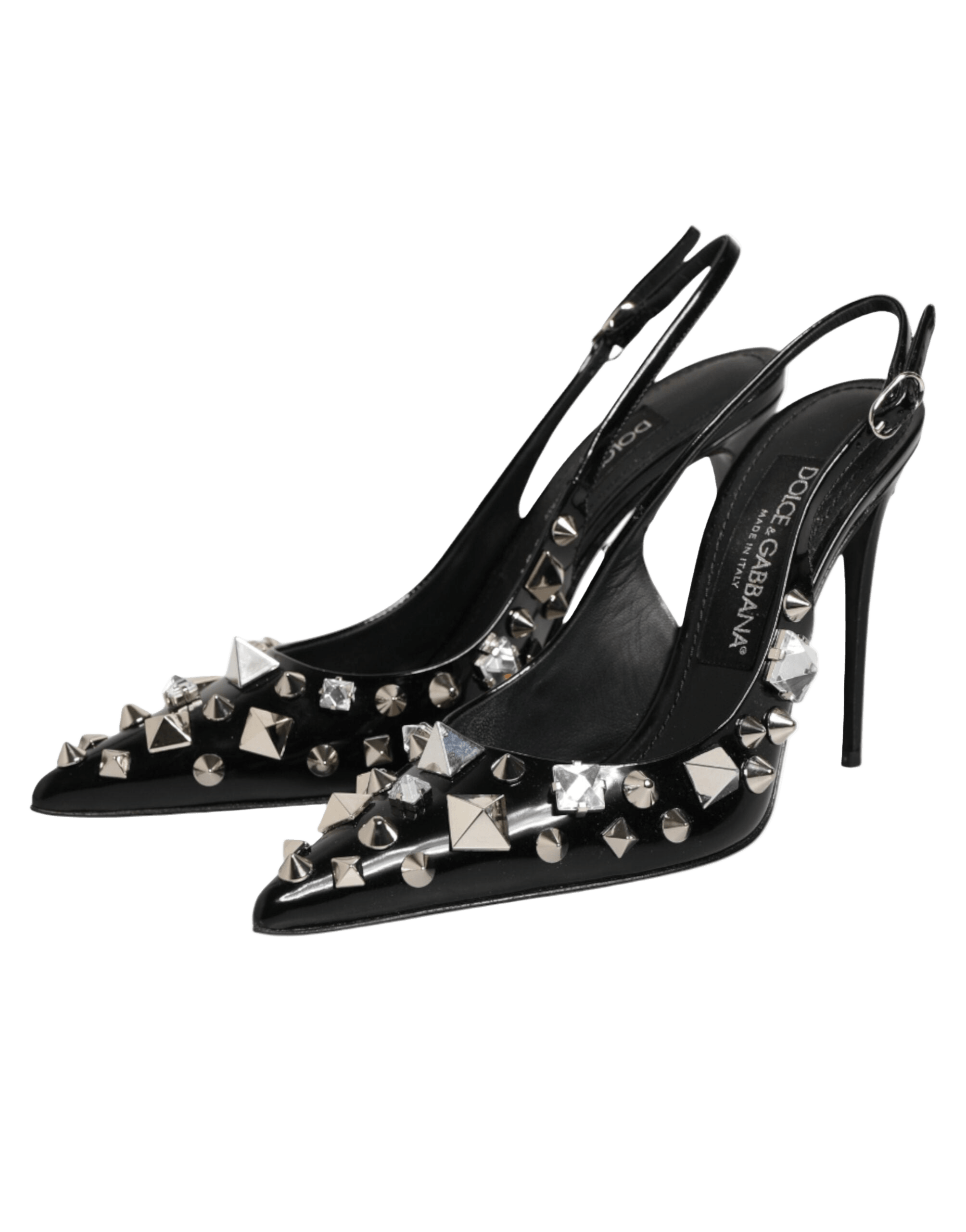 Dolce & Gabbana Black Leather Studded Heels Slingbacks Shoes Glam Steals