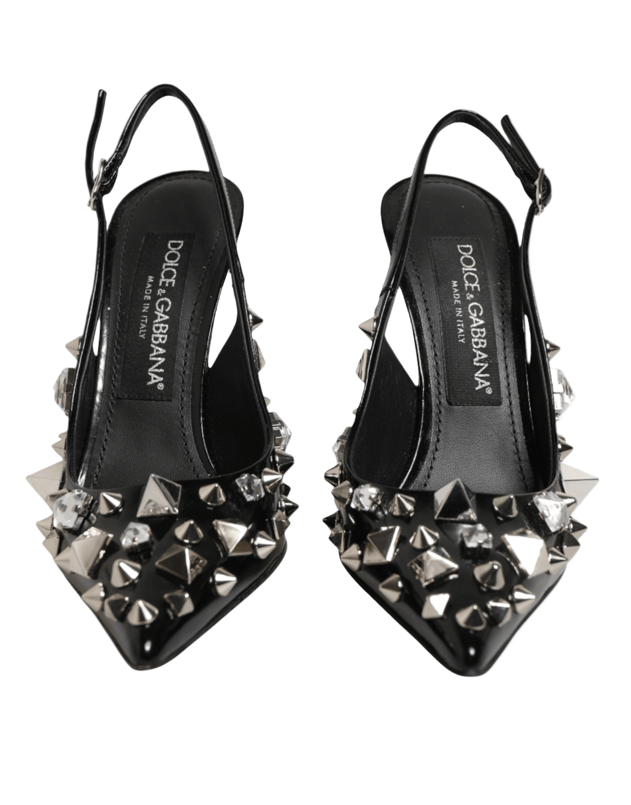 Dolce & Gabbana Black Leather Studded Heels Slingbacks Shoes Glam Steals