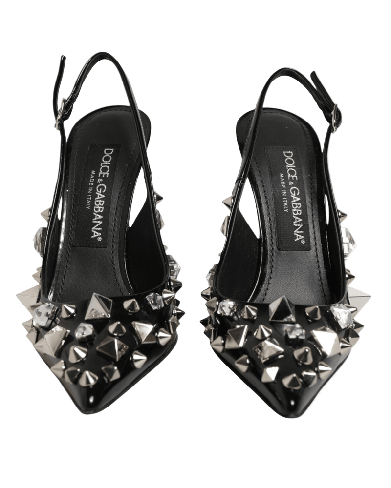 Dolce & Gabbana Black Leather Studded Heels Slingbacks Shoes Glam Steals