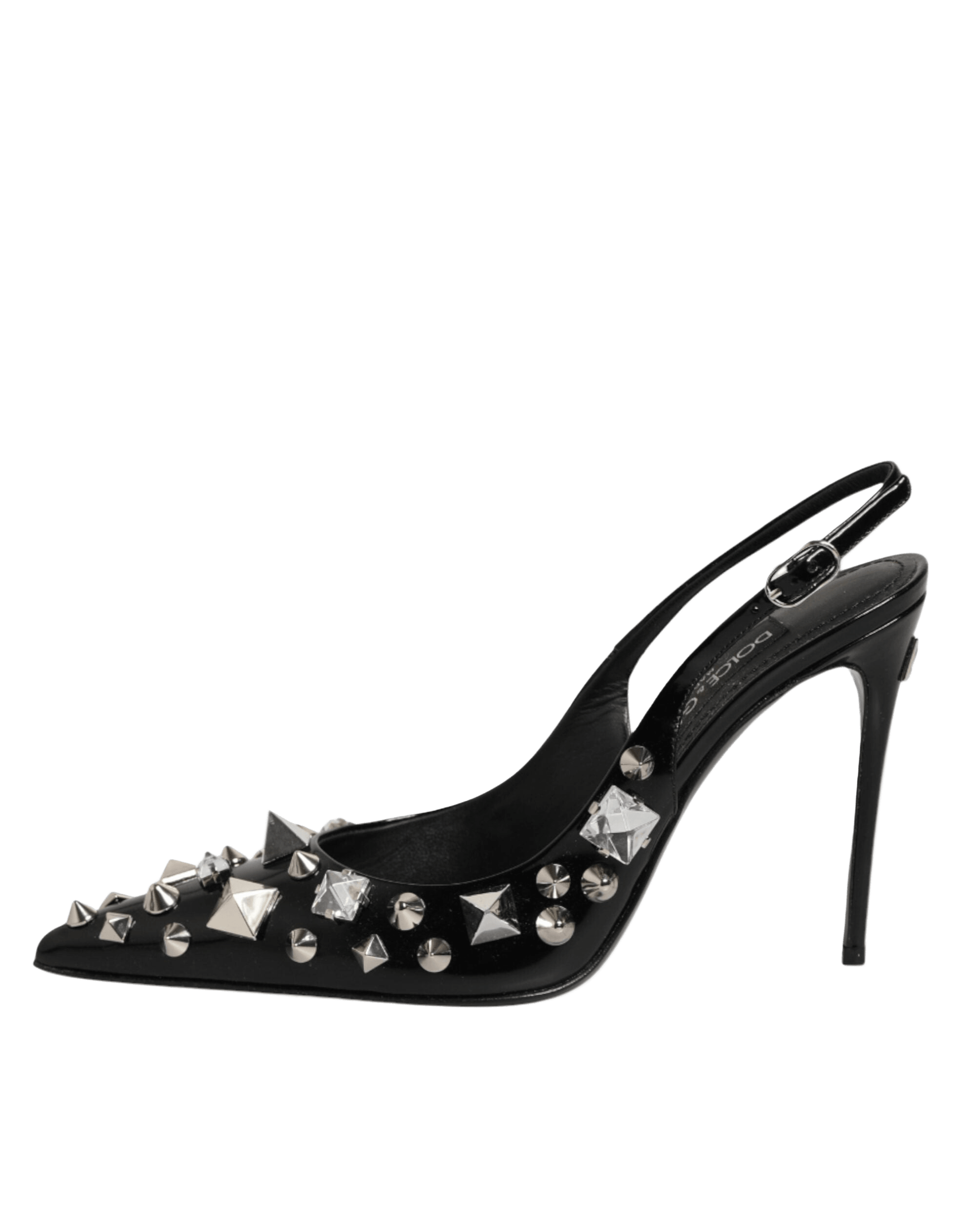 Dolce & Gabbana Black Leather Studded Heels Slingbacks Shoes Glam Steals