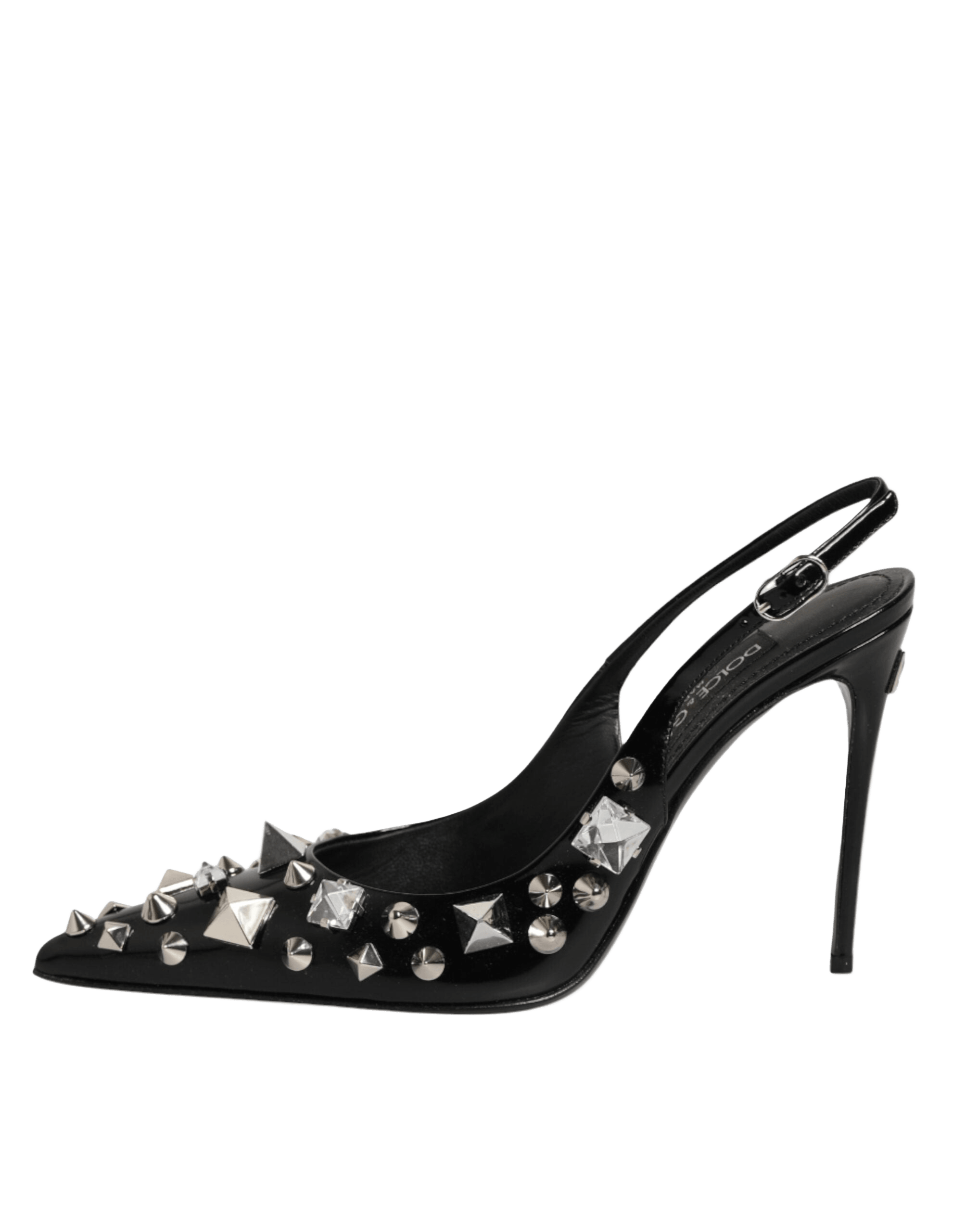 Dolce & Gabbana Black Leather Studded Heels Slingbacks Shoes Glam Steals