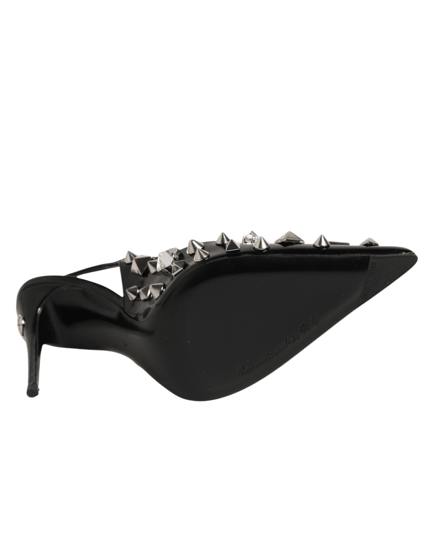 Dolce & Gabbana Black Leather Studded Heels Slingbacks Shoes Glam Steals