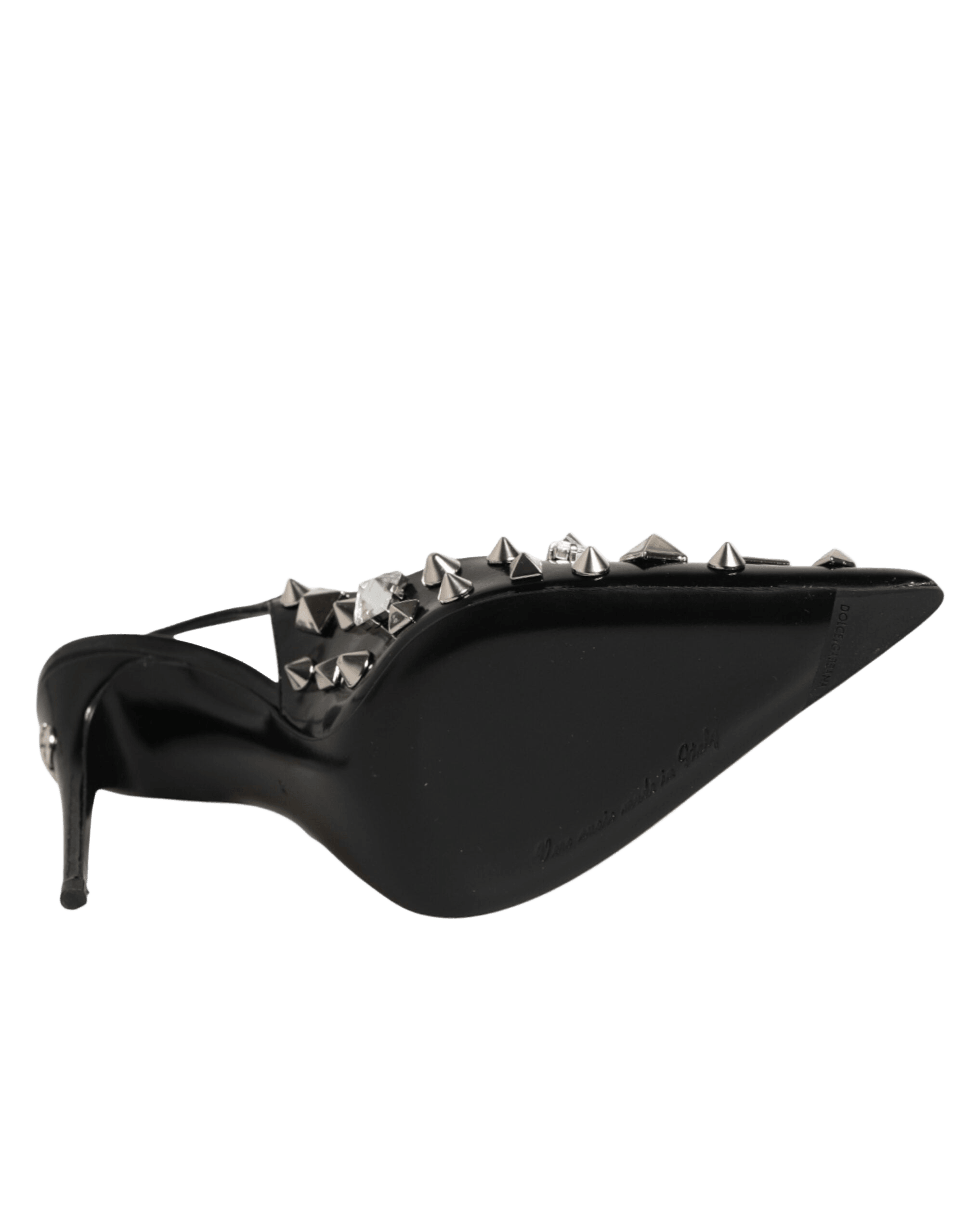 Dolce & Gabbana Black Leather Studded Heels Slingbacks Shoes Glam Steals