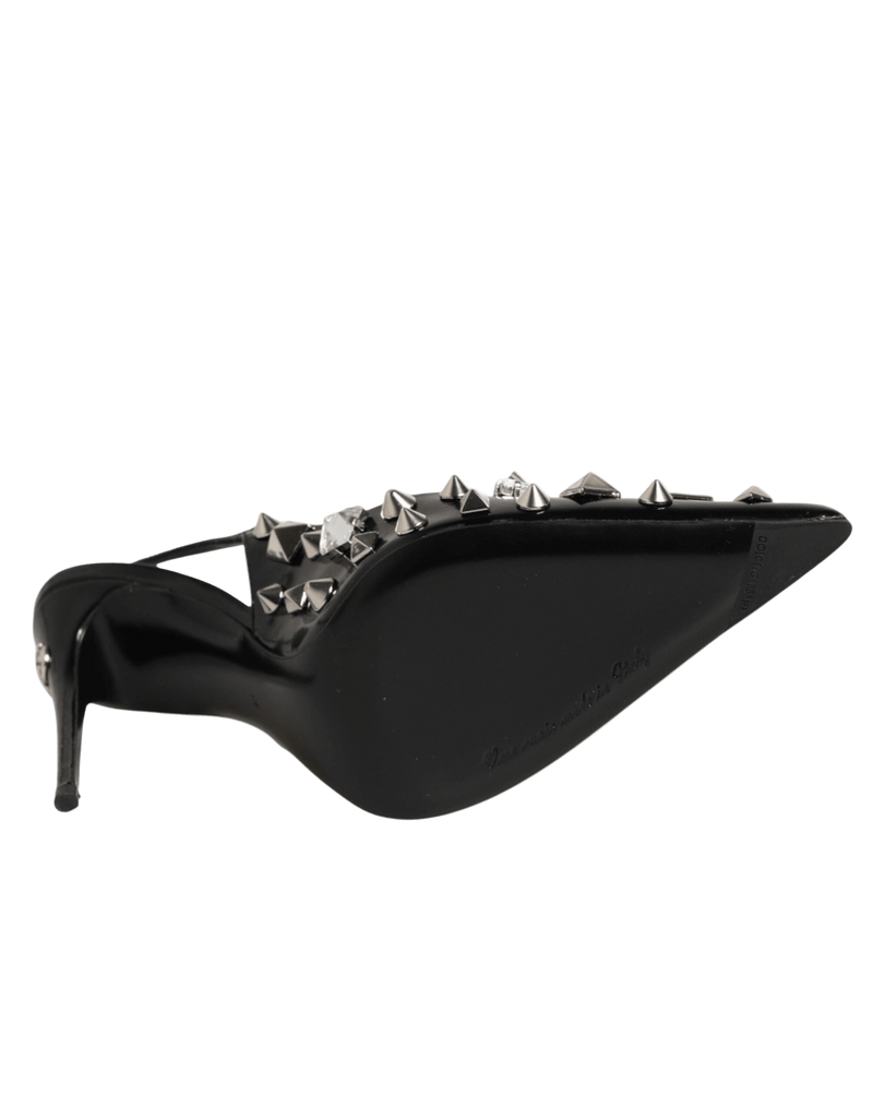 Dolce & Gabbana Black Leather Studded Heels Slingbacks Shoes Glam Steals