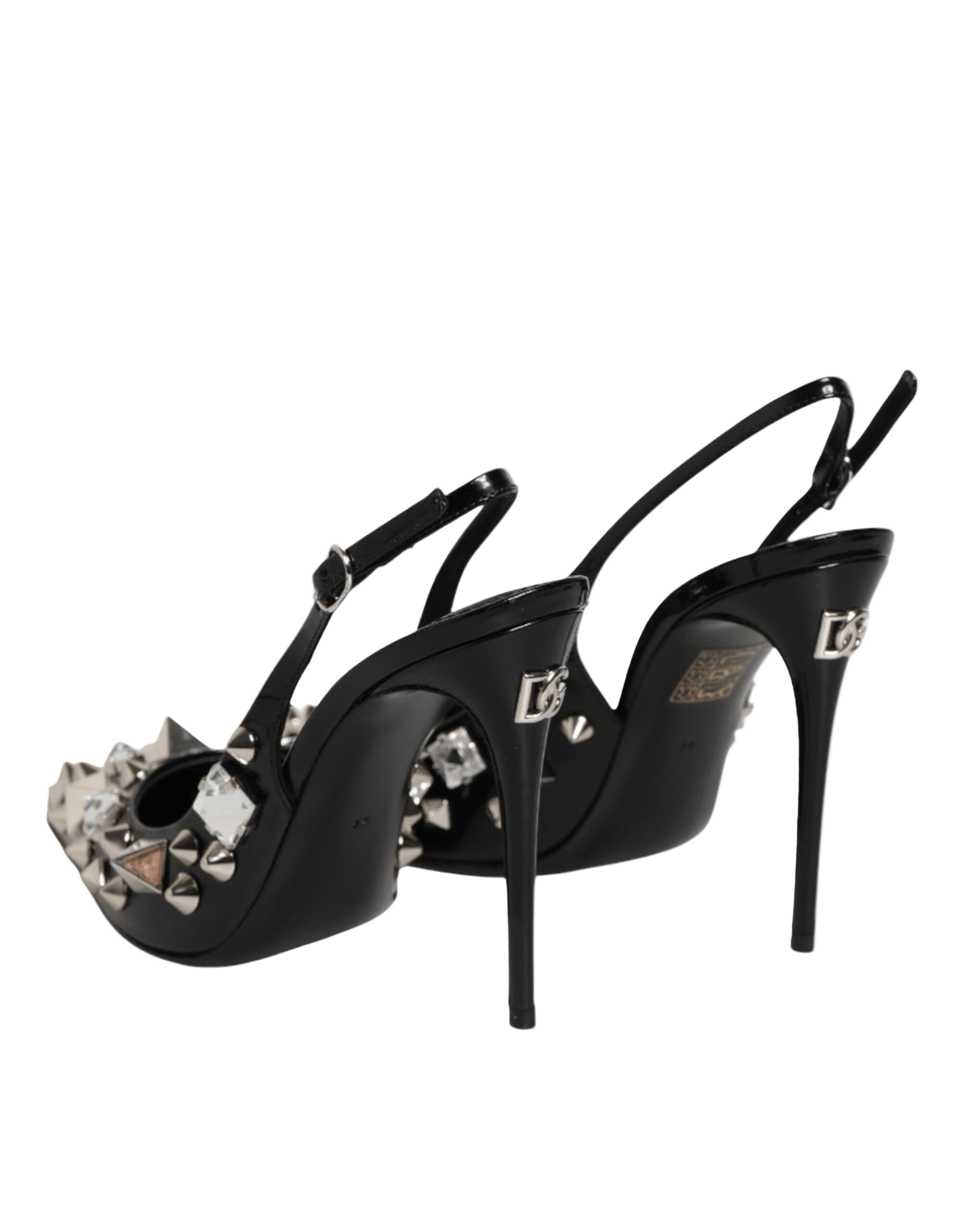 Dolce & Gabbana Black Leather Studded Heels Slingbacks Shoes Glam Steals