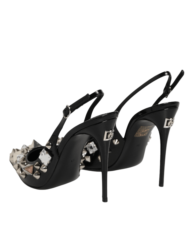 Dolce & Gabbana Black Leather Studded Heels Slingbacks Shoes Glam Steals