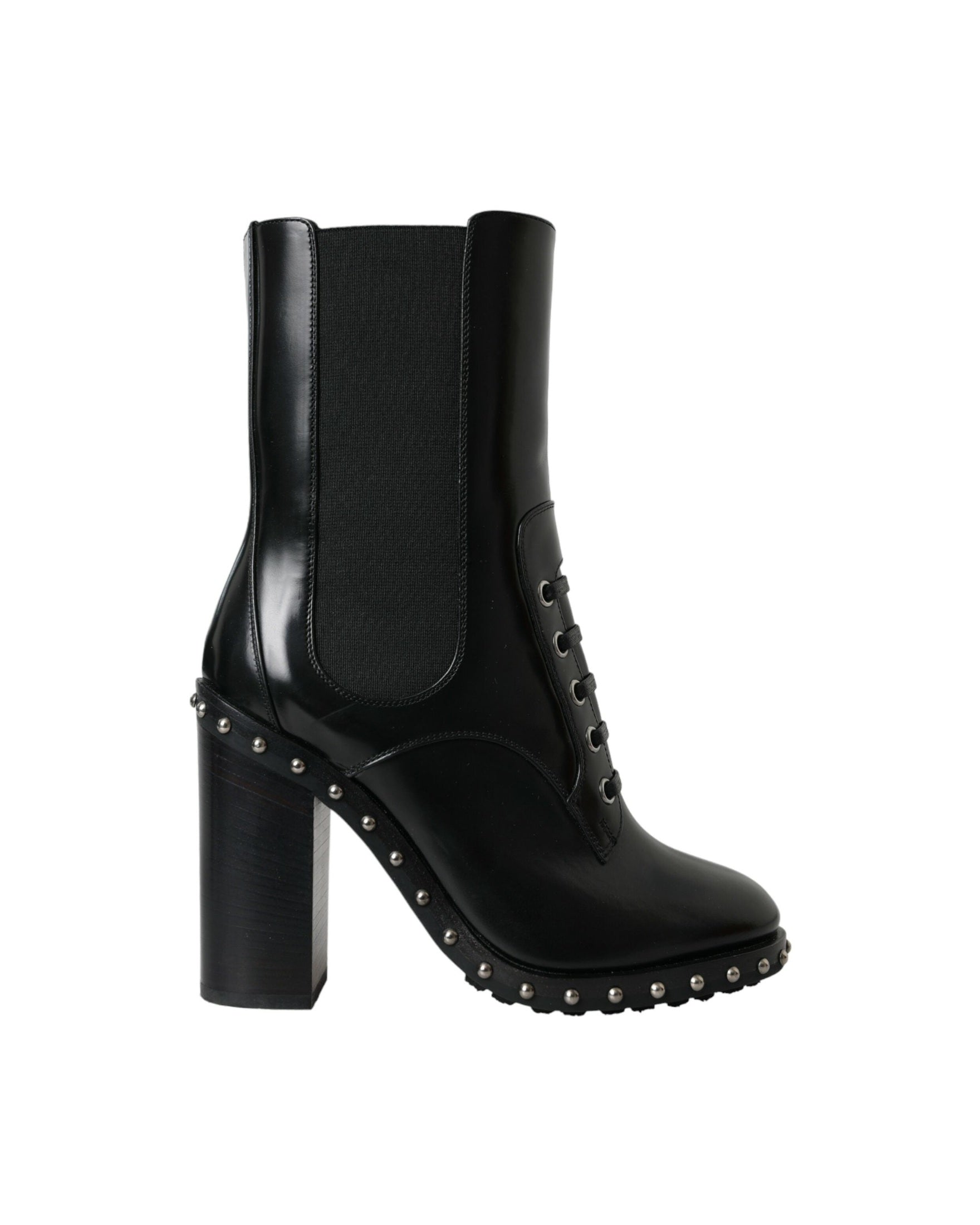 Dolce & Gabbana Black Leather Studded Lace Up Boots Shoes Glam Steals