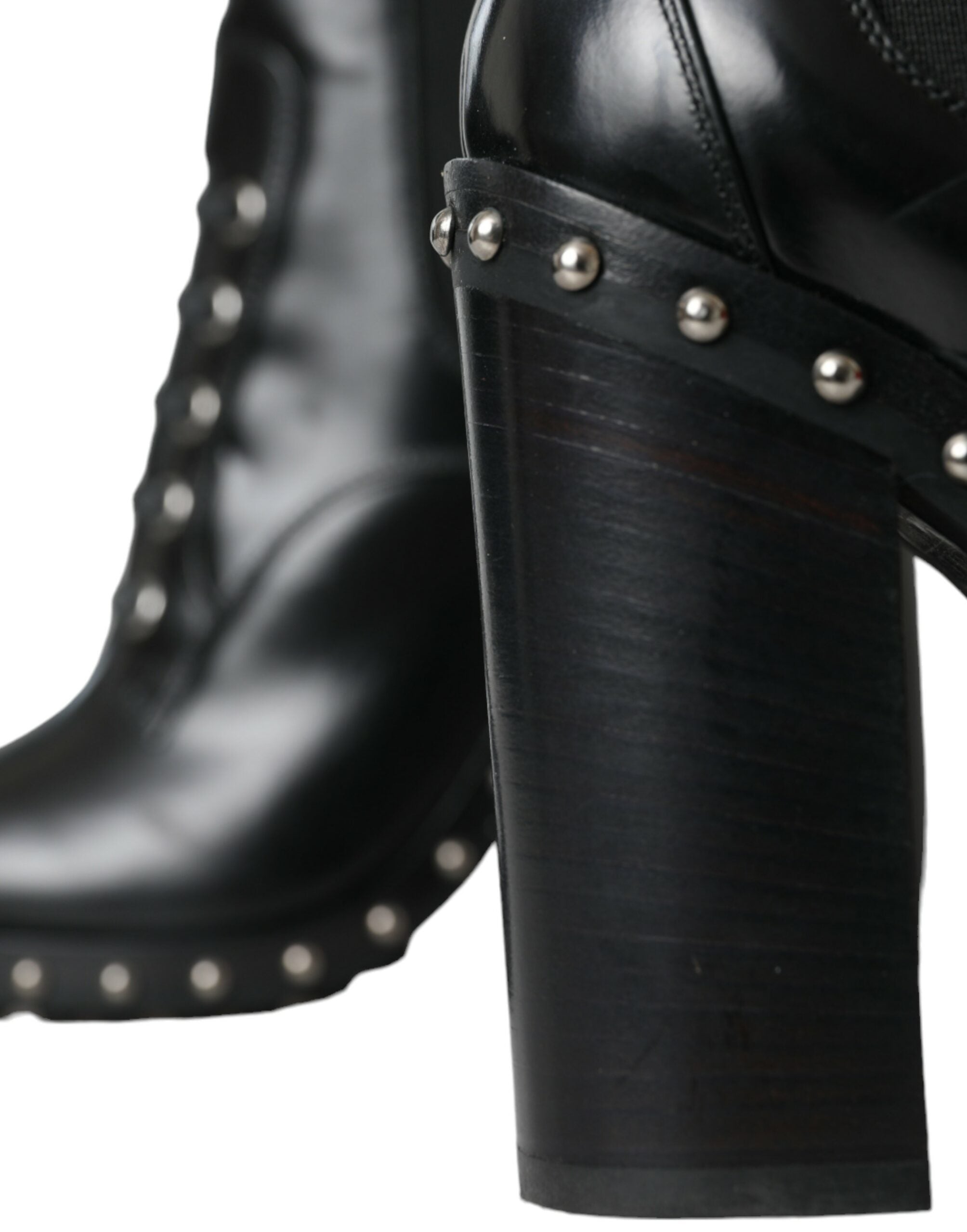 Dolce & Gabbana Black Leather Studded Lace Up Boots Shoes Glam Steals