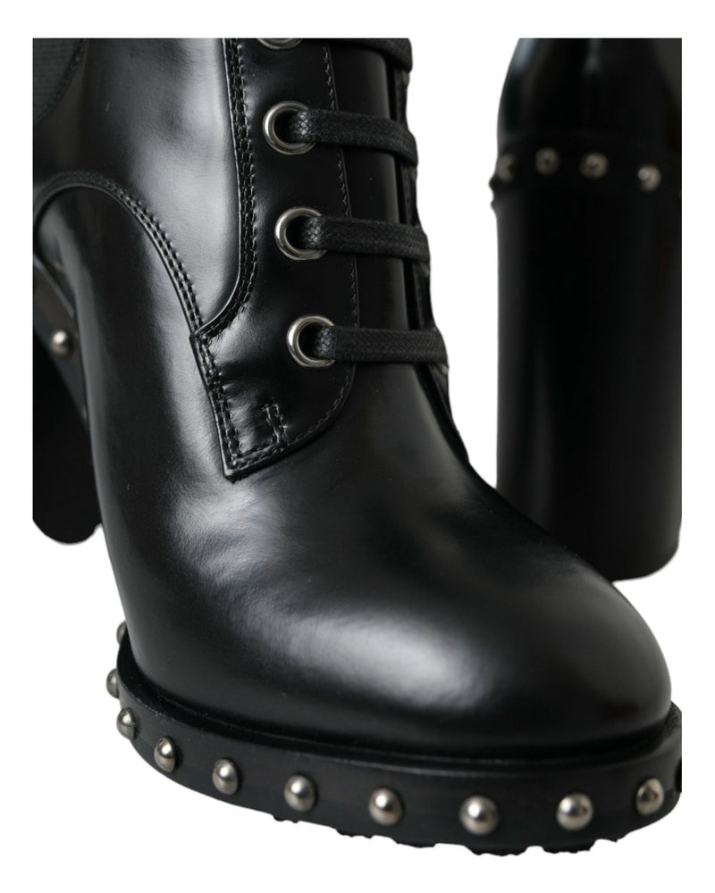 Dolce & Gabbana Black Leather Studded Lace Up Boots Shoes Glam Steals