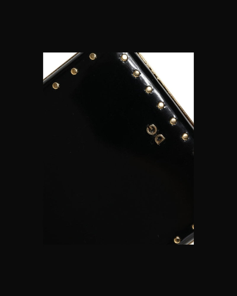 Dolce & Gabbana Leather Studs Frame Clutch Evening Purse Black Gold Bag Glam Steals
