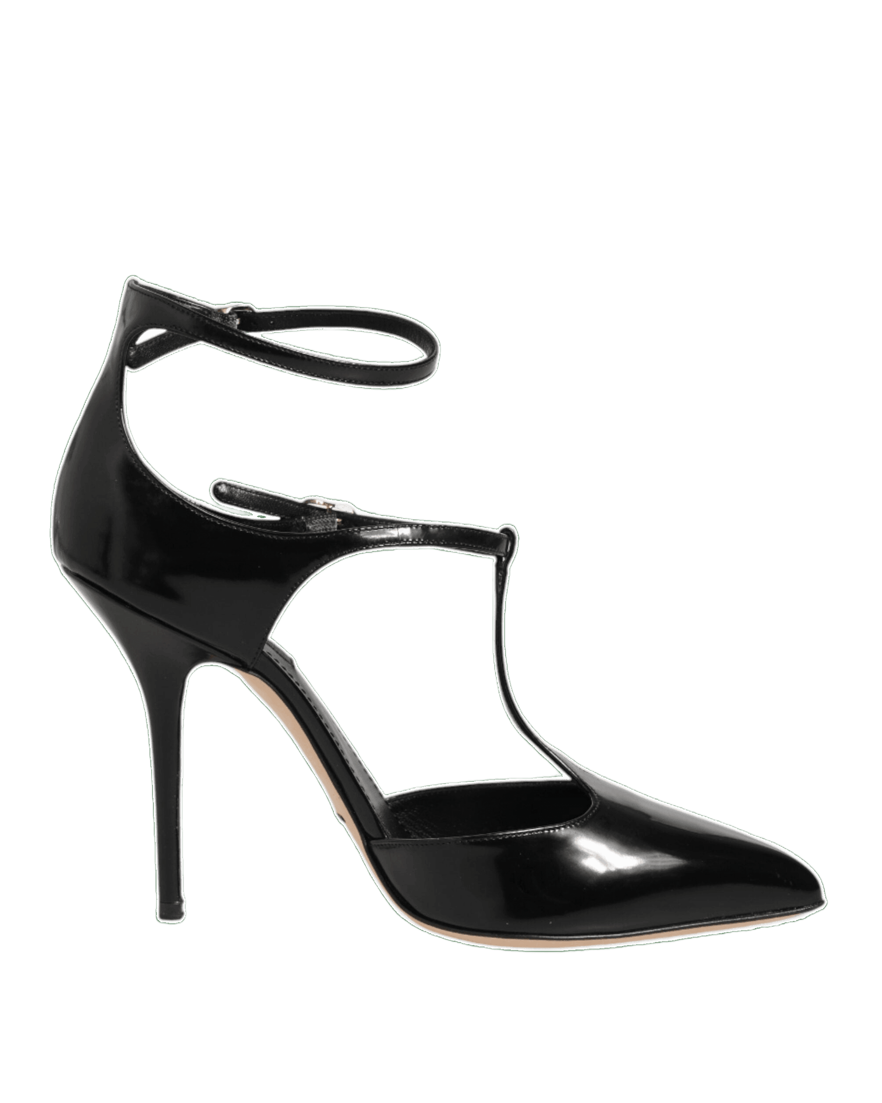 Dolce & Gabbana Black Leather T Straps Heels Sandals Shoes Glam Steals