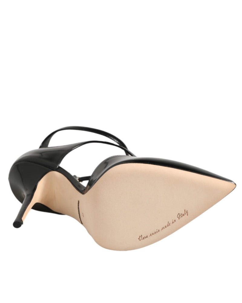Dolce & Gabbana Black Leather T Straps Heels Sandals Shoes Glam Steals