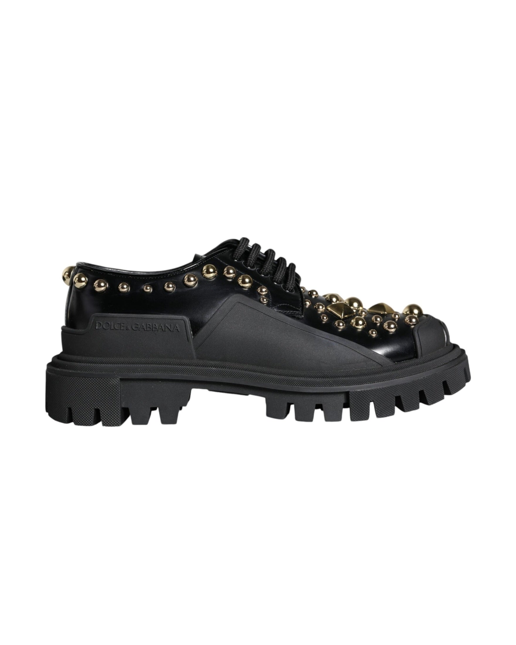 Dolce & Gabbana Black Leather Trekking Derby Embellished Shoes Glam Steals