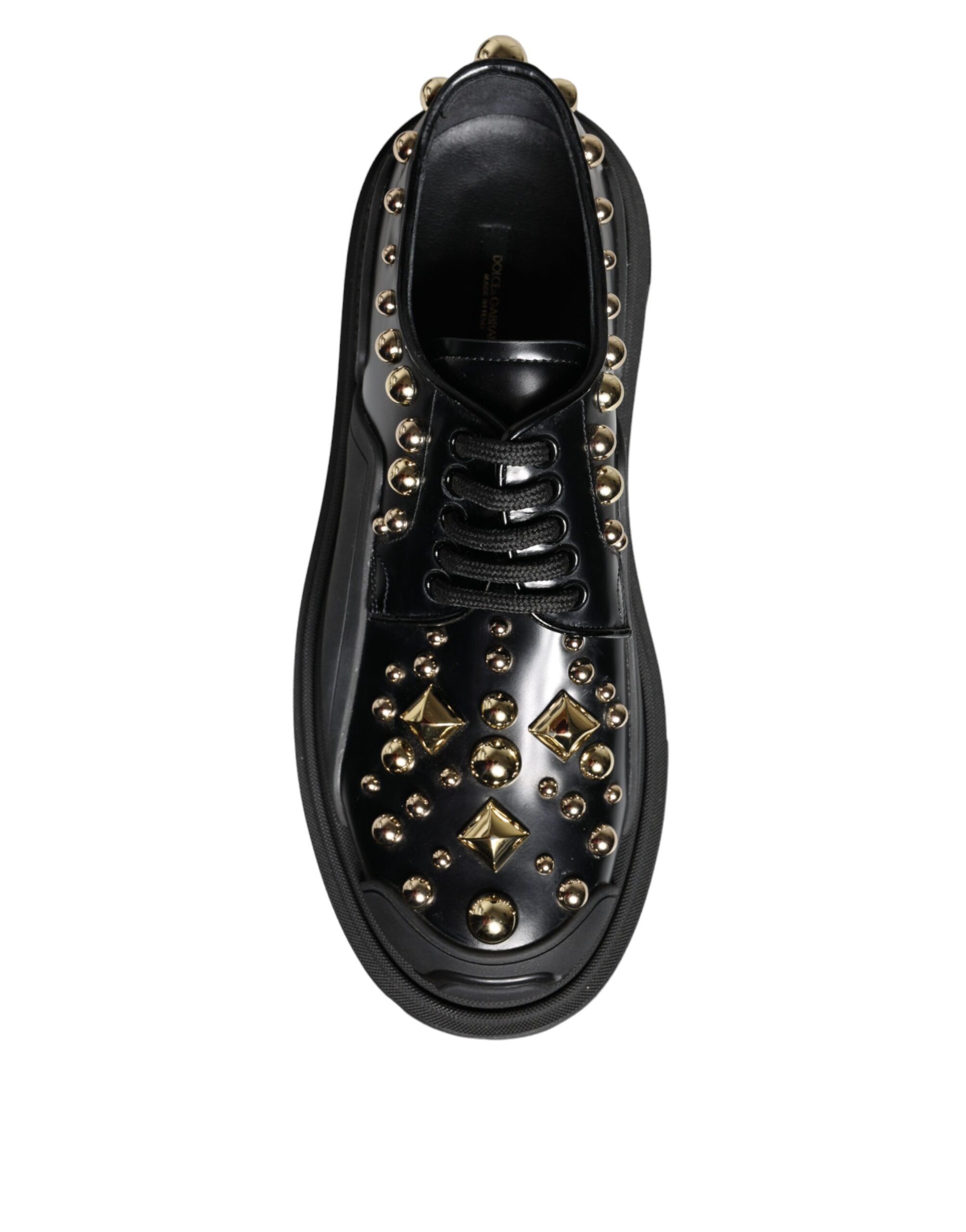 Dolce & Gabbana Black Leather Trekking Derby Embellished Shoes Glam Steals