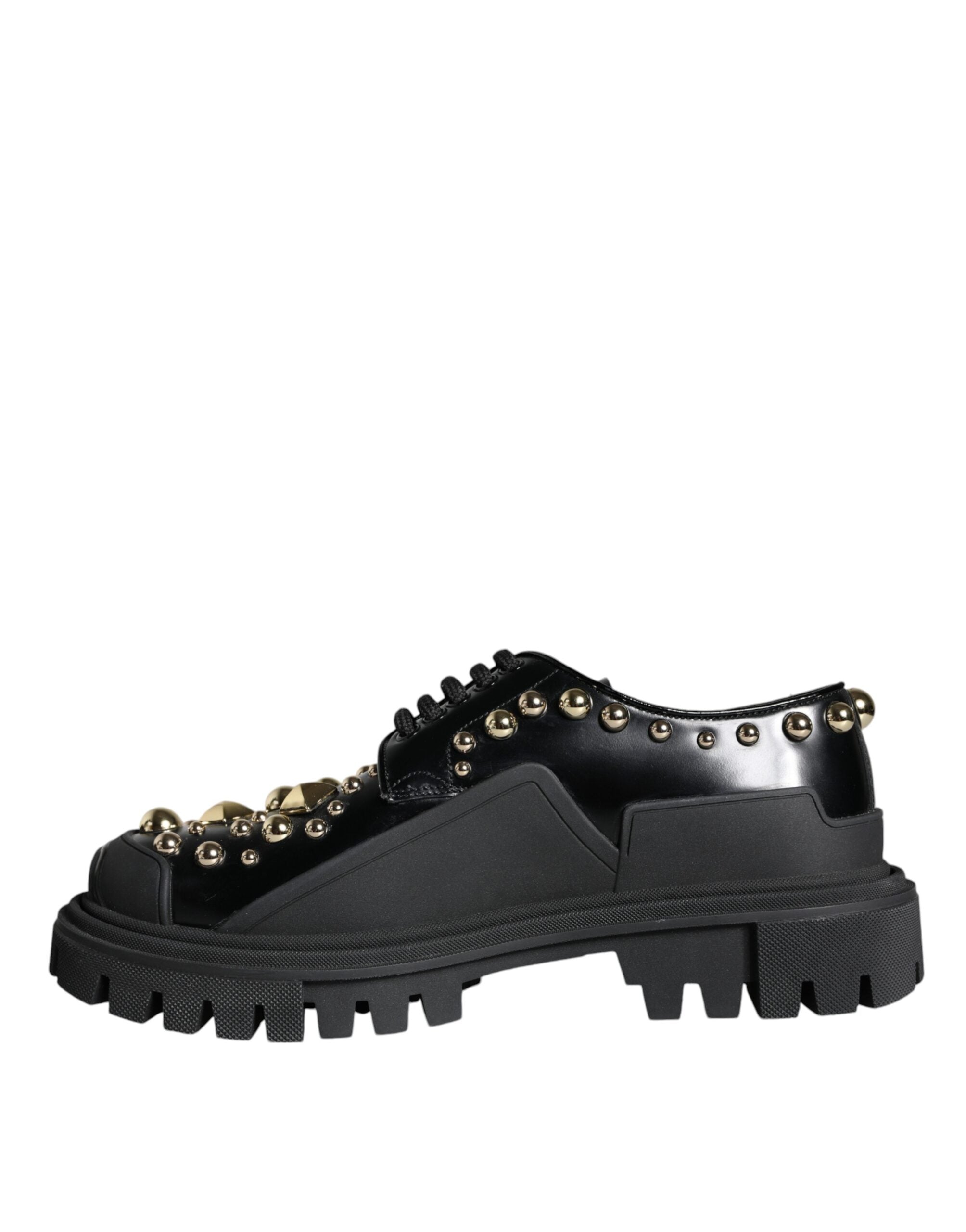 Dolce & Gabbana Black Leather Trekking Derby Embellished Shoes Glam Steals