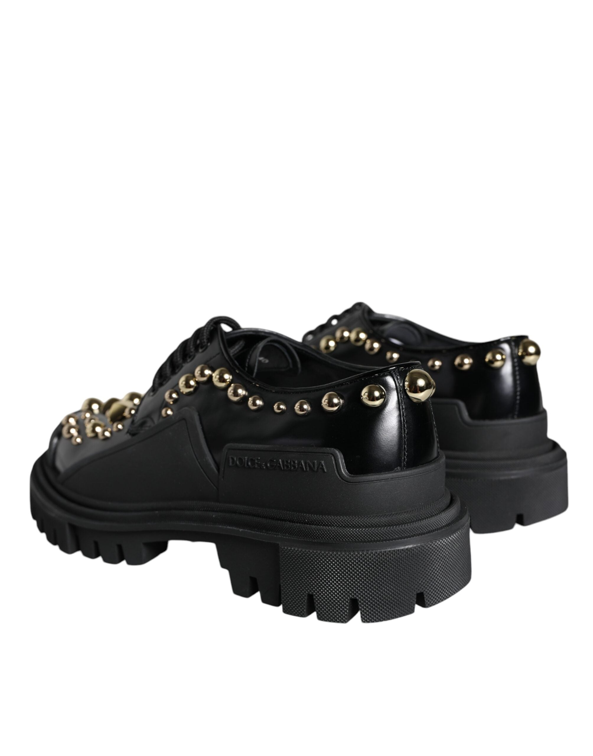 Dolce & Gabbana Black Leather Trekking Derby Embellished Shoes Glam Steals