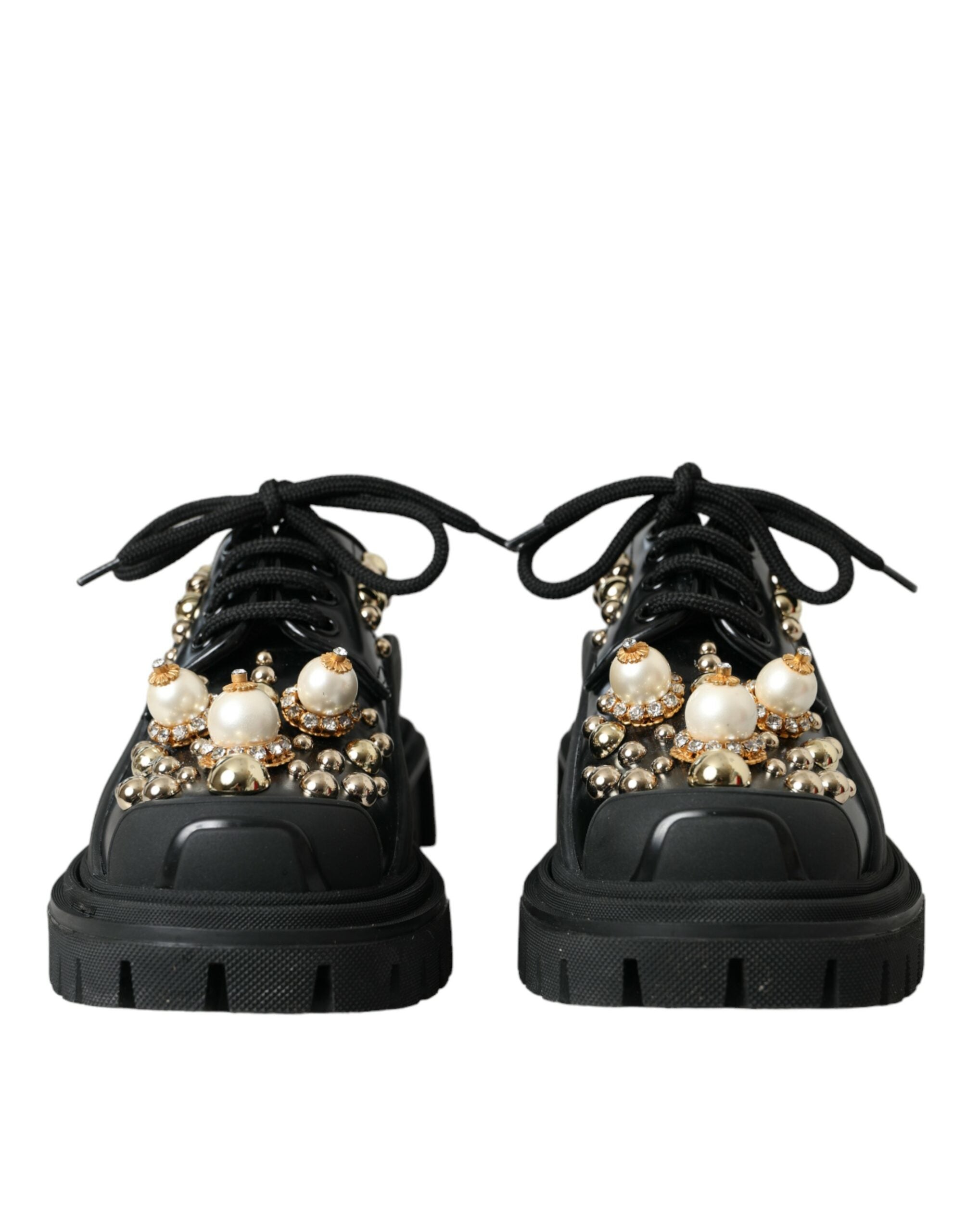 Dolce & Gabbana Black Leather Trekking Derby Embellished Shoes Glam Steals
