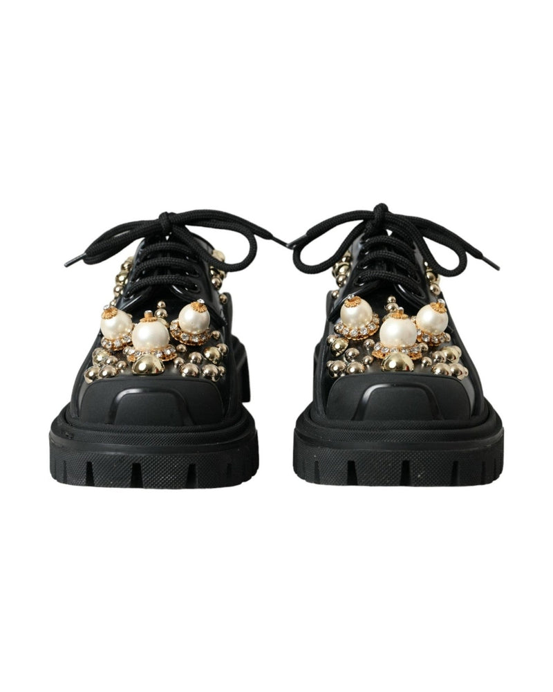 Dolce & Gabbana Black Leather Trekking Derby Embellished Shoes Glam Steals