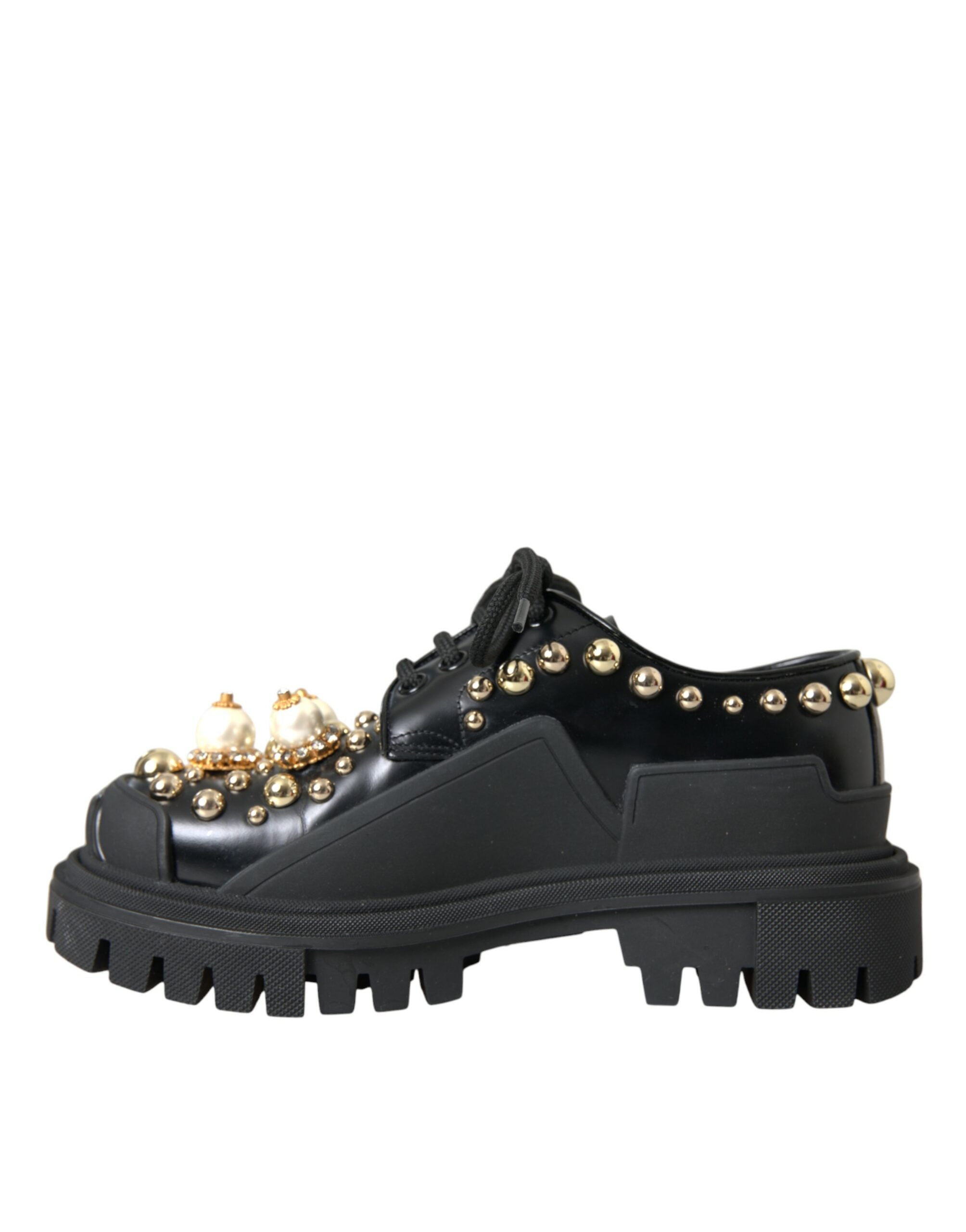 Dolce & Gabbana Black Leather Trekking Derby Embellished Shoes Glam Steals