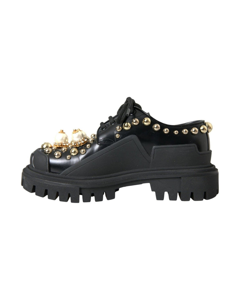 Dolce & Gabbana Black Leather Trekking Derby Embellished Shoes Glam Steals