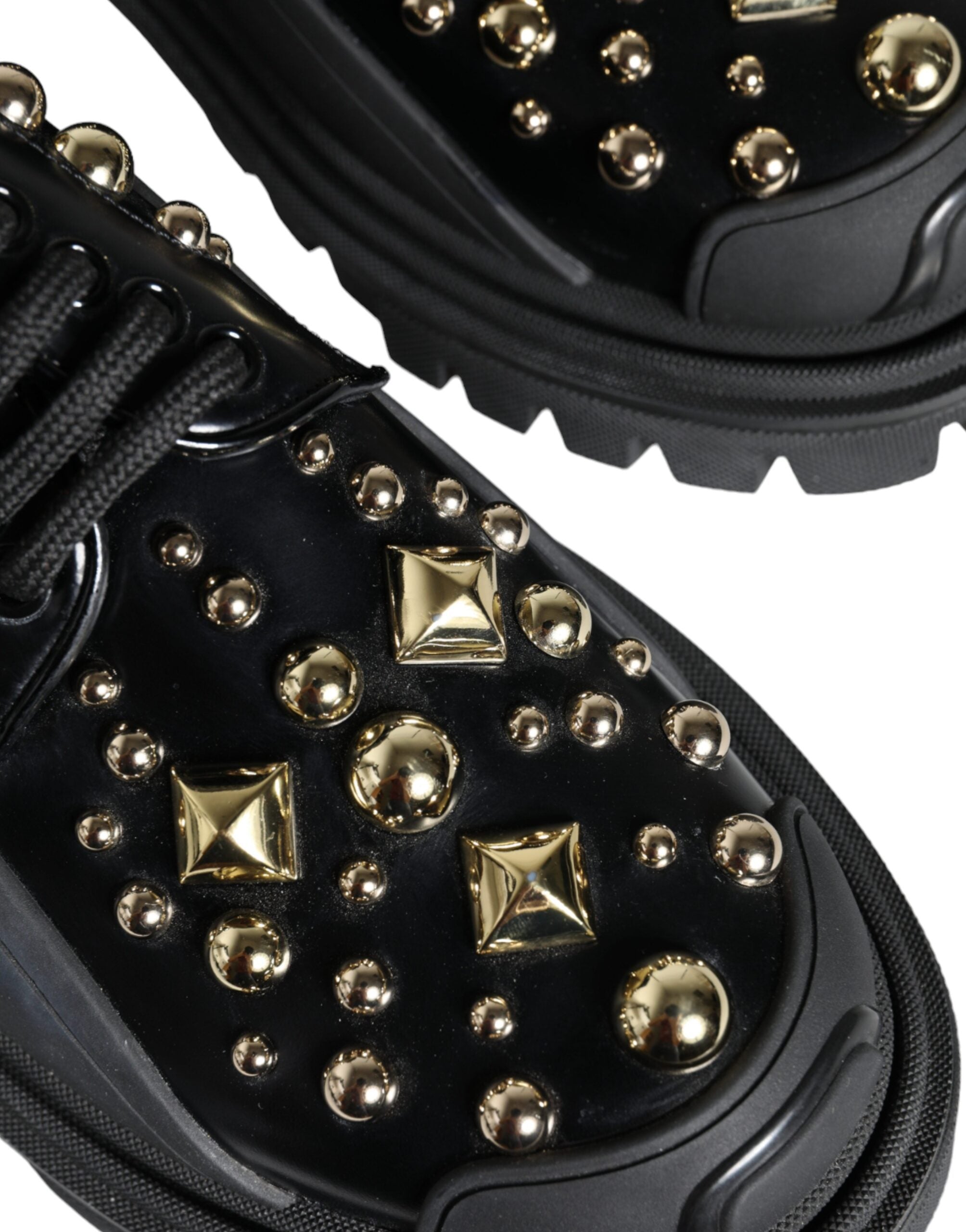Dolce & Gabbana Black Leather Trekking Derby Embellished Shoes Glam Steals