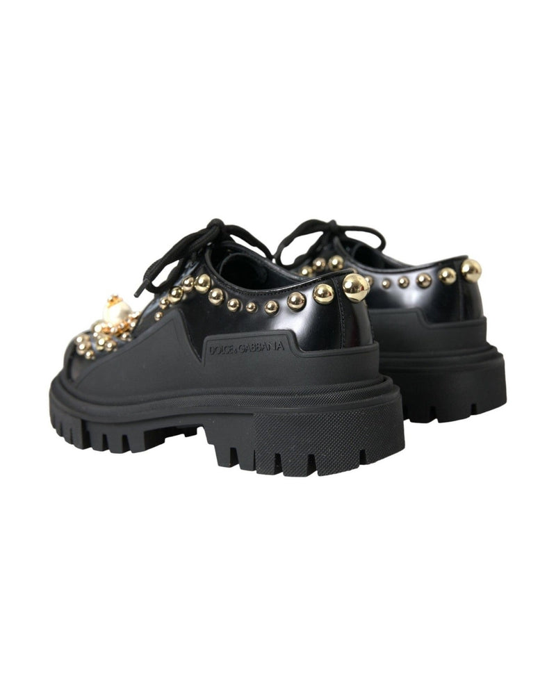 Dolce & Gabbana Black Leather Trekking Derby Embellished Shoes Glam Steals