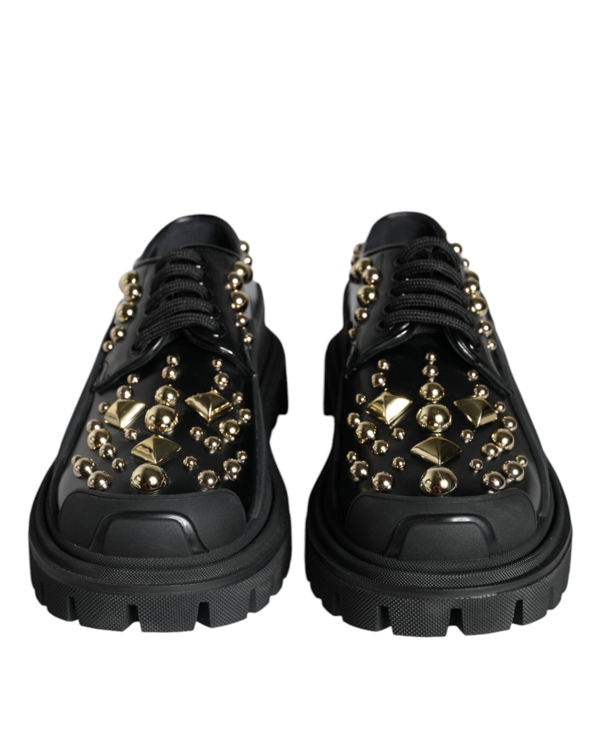 Dolce & Gabbana Black Leather Trekking Derby Embellished Shoes Glam Steals