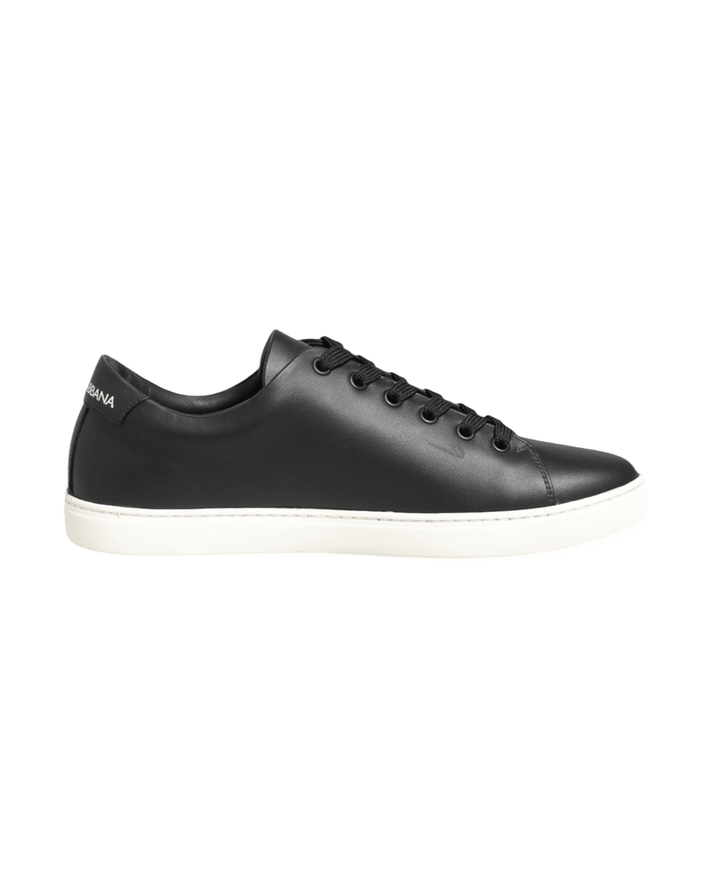 Dolce & Gabbana Black Leather White Crystal Heart Sneakers Shoes Glam Steals