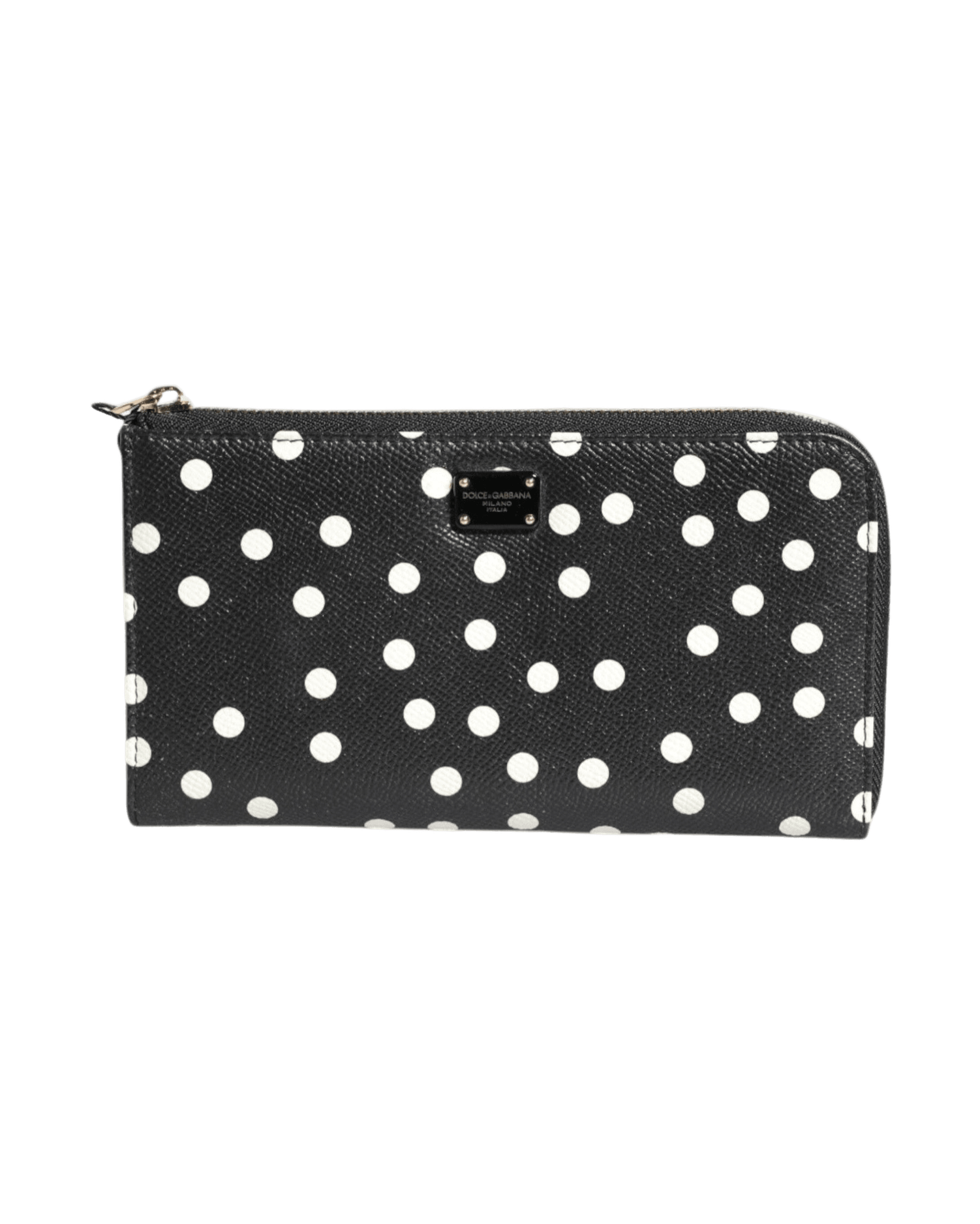 Dolce & Gabbana Black Leather White Dotted Zip Around Continental Wallet Glam Steals