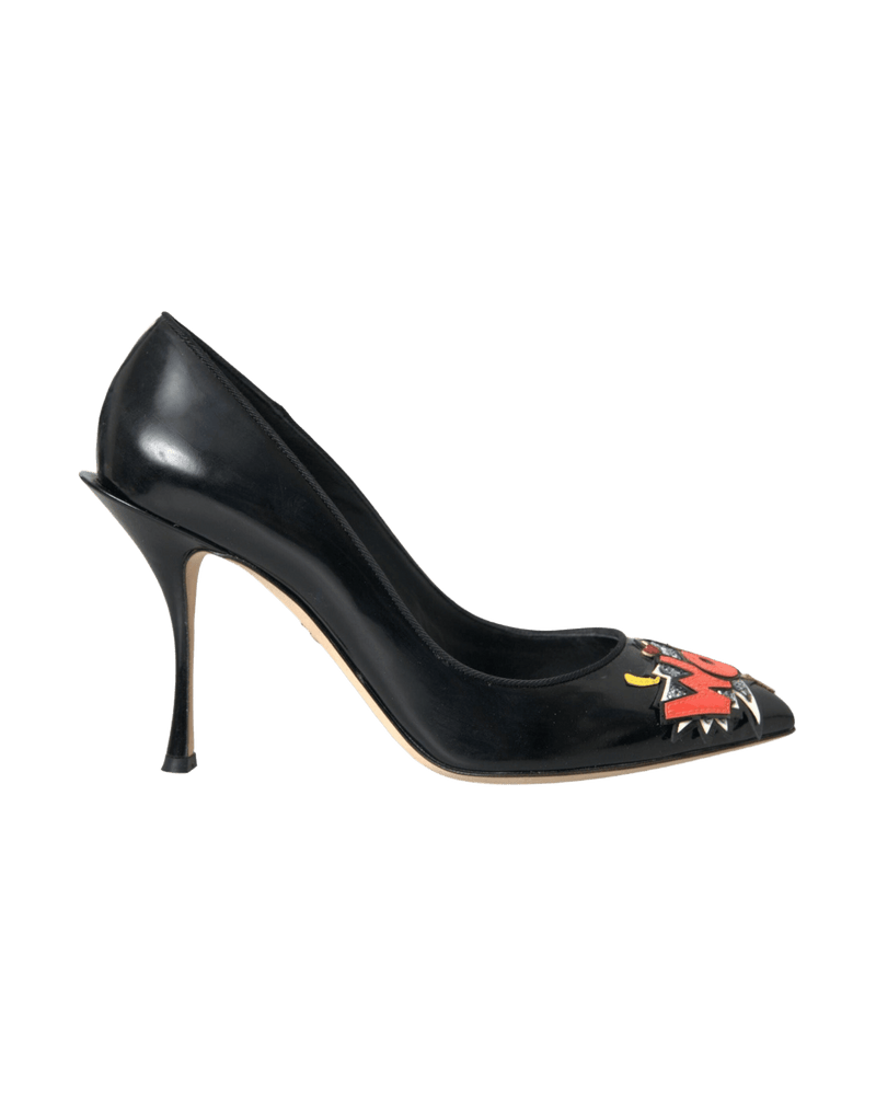 Dolce & Black Gabbana Leather Wow Patch Heels Pumps Shoes Glam Steals
