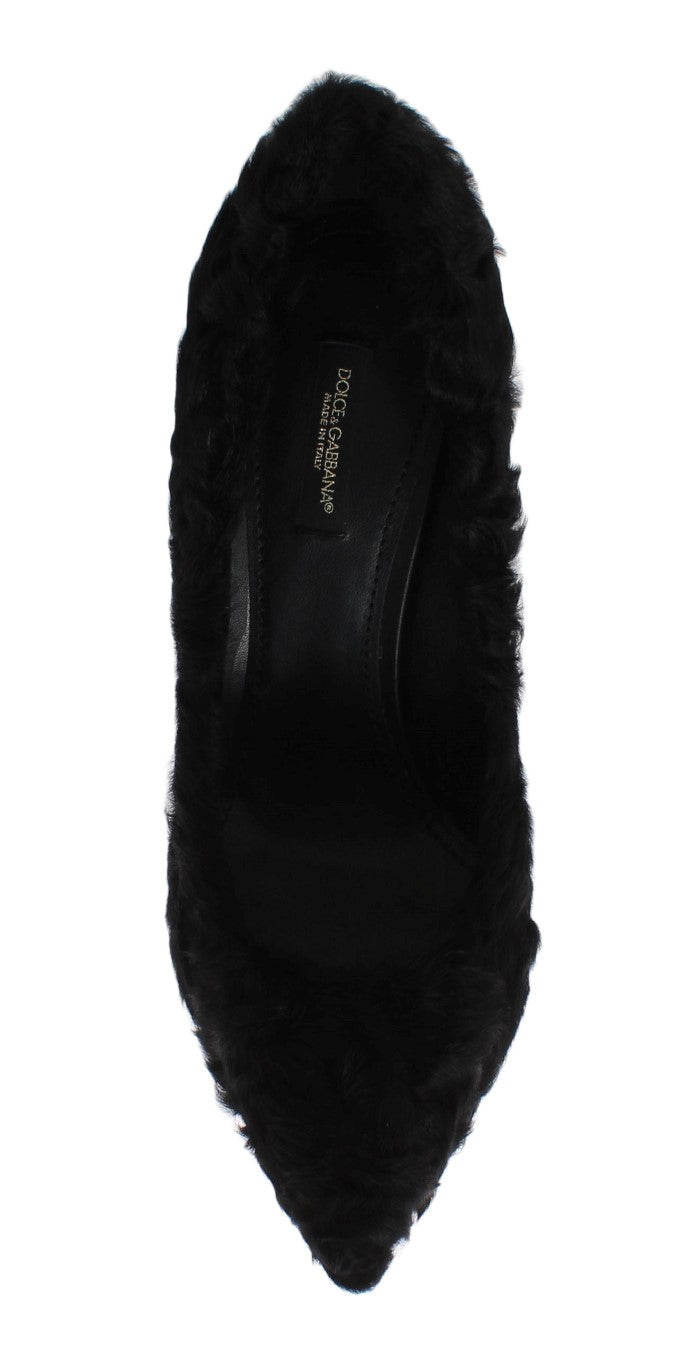 Dolce & Gabbana Black Leather Xiangao Lamb Fur Pumps Glam Steals