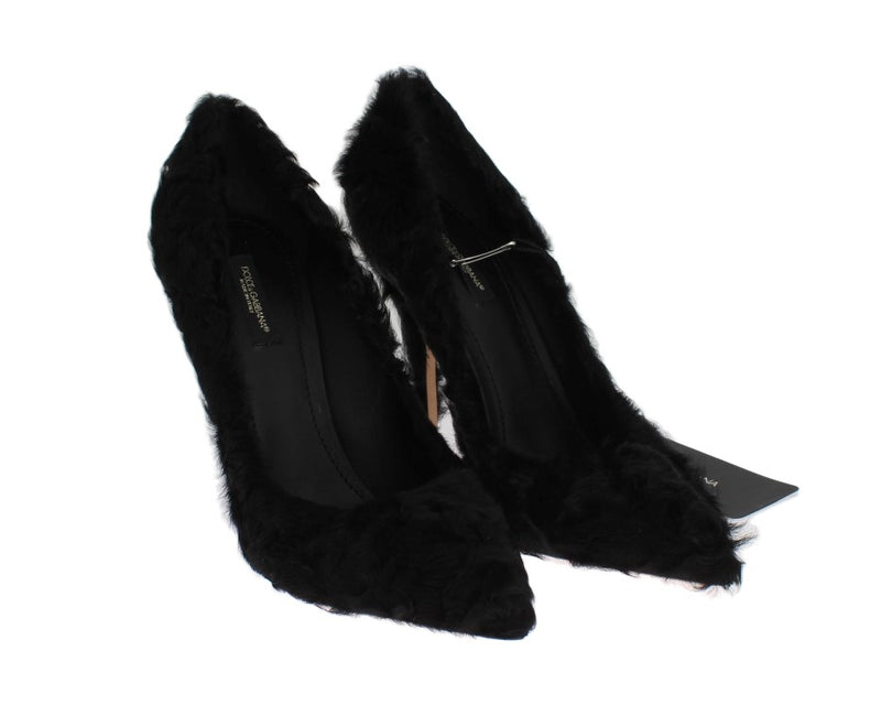 Dolce & Gabbana Black Leather Xiangao Lamb Fur Pumps Glam Steals