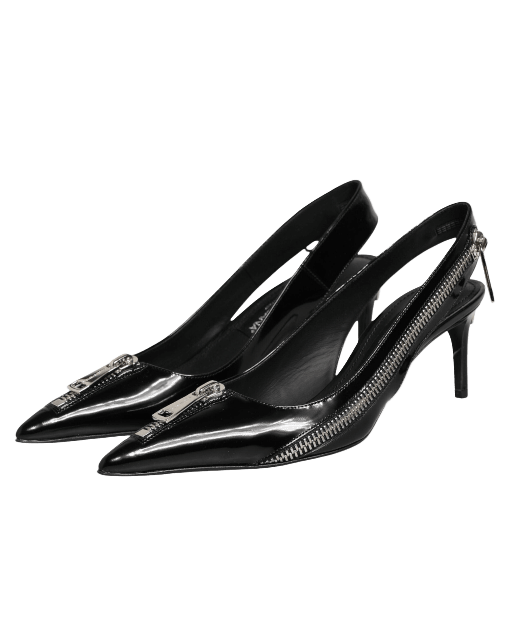 Dolce & Gabbana Black Leather Zipper Heels Slingbacks Shoes Glam Steals