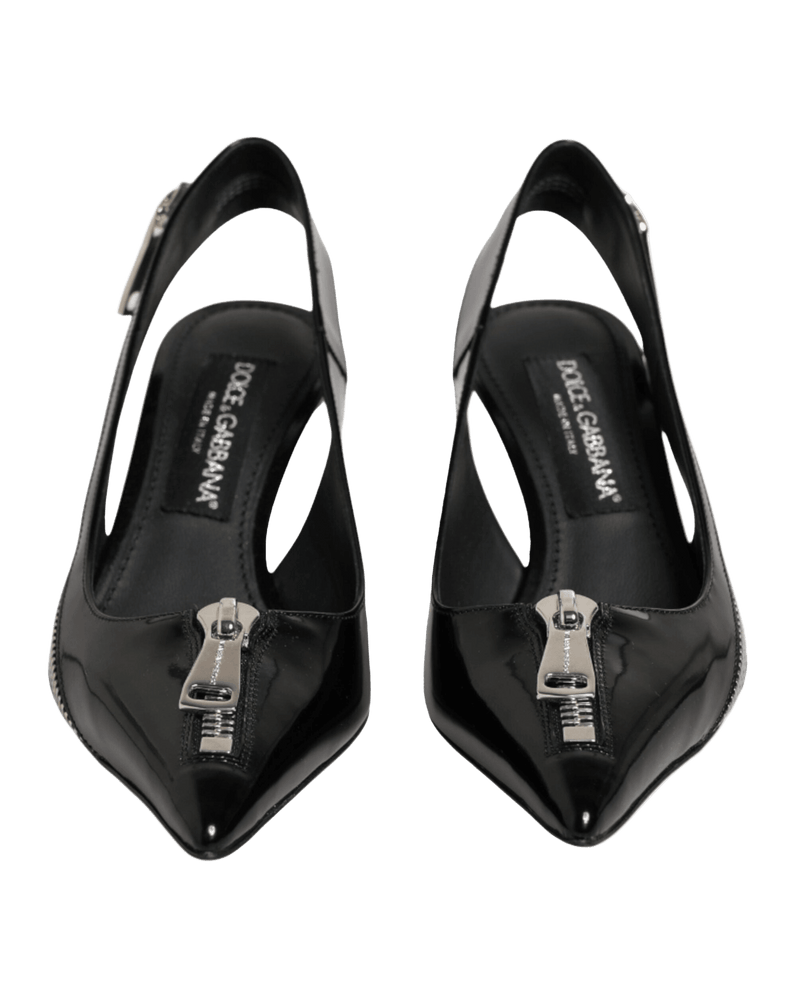 Dolce & Gabbana Black Leather Zipper Heels Slingbacks Shoes Glam Steals