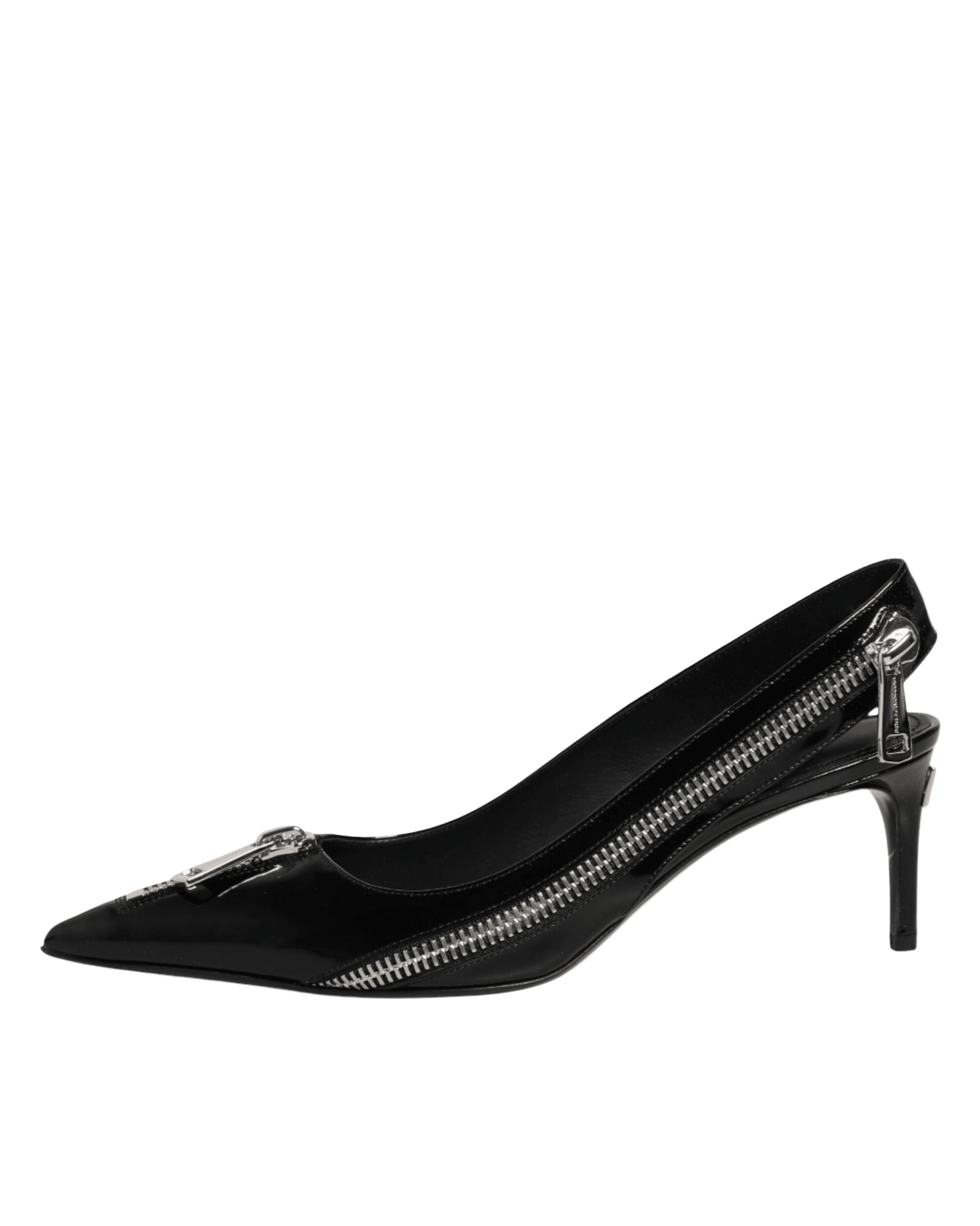 Dolce & Gabbana Black Leather Zipper Heels Slingbacks Shoes Glam Steals