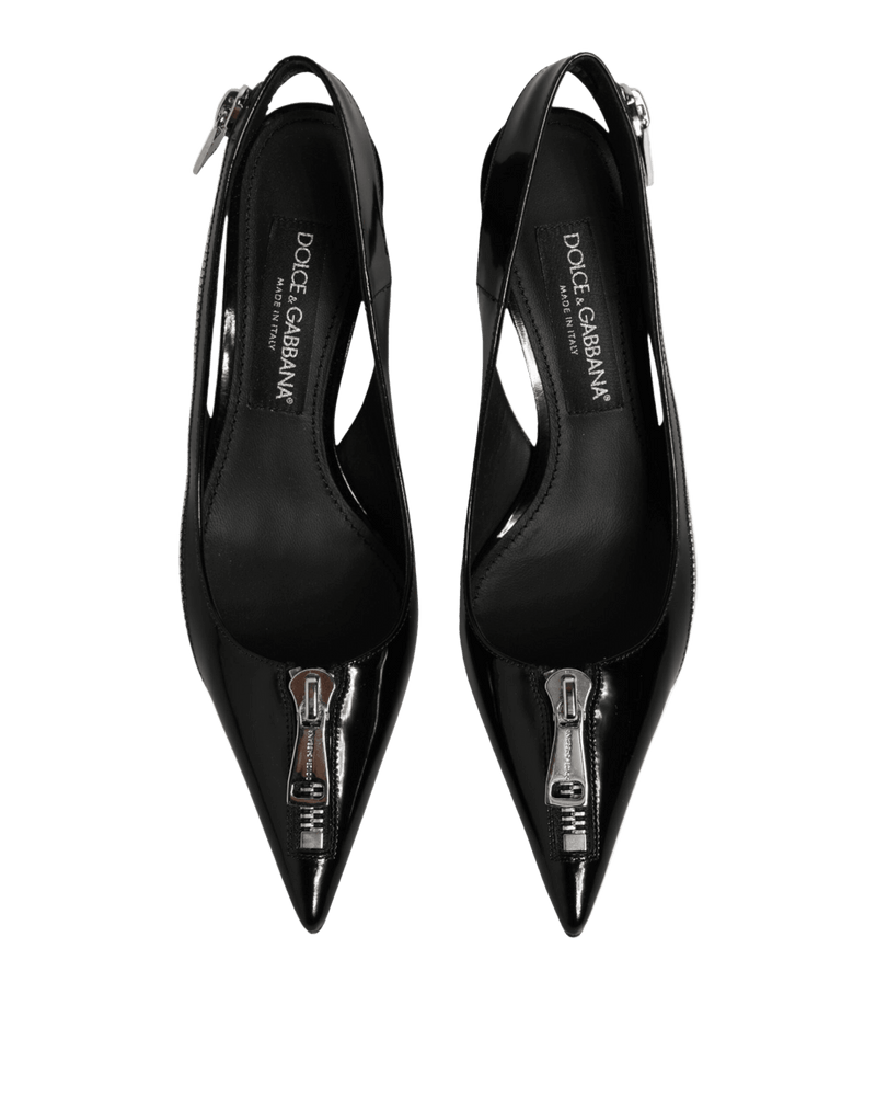 Dolce & Gabbana Black Leather Zipper Heels Slingbacks Shoes Glam Steals