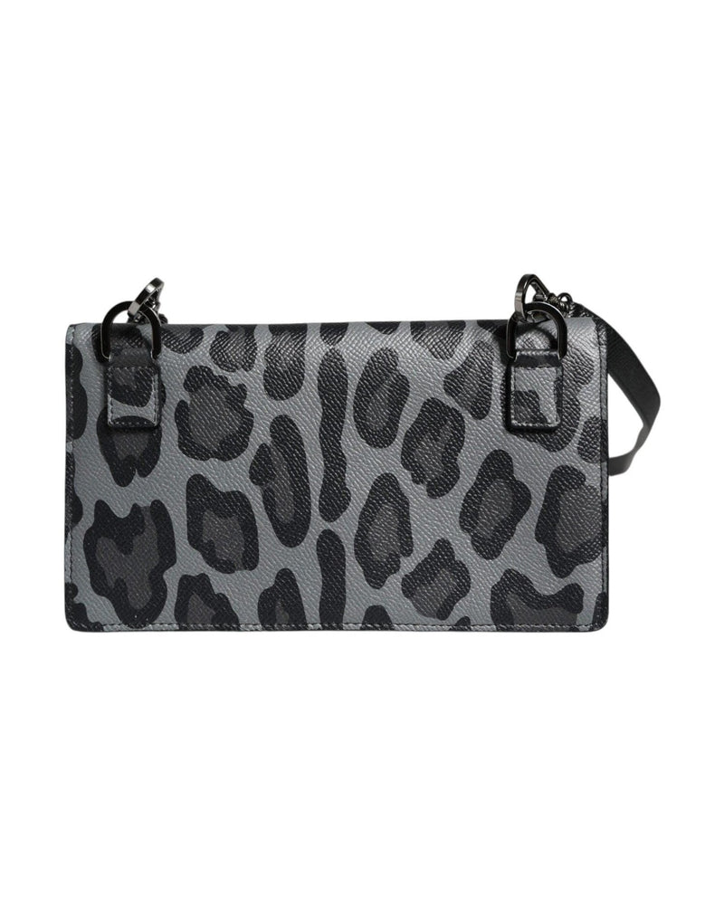 Dolce & Gabbana Leopard Leather Bifold Card Slot Crossbody Black Gray Bag Glam Steals