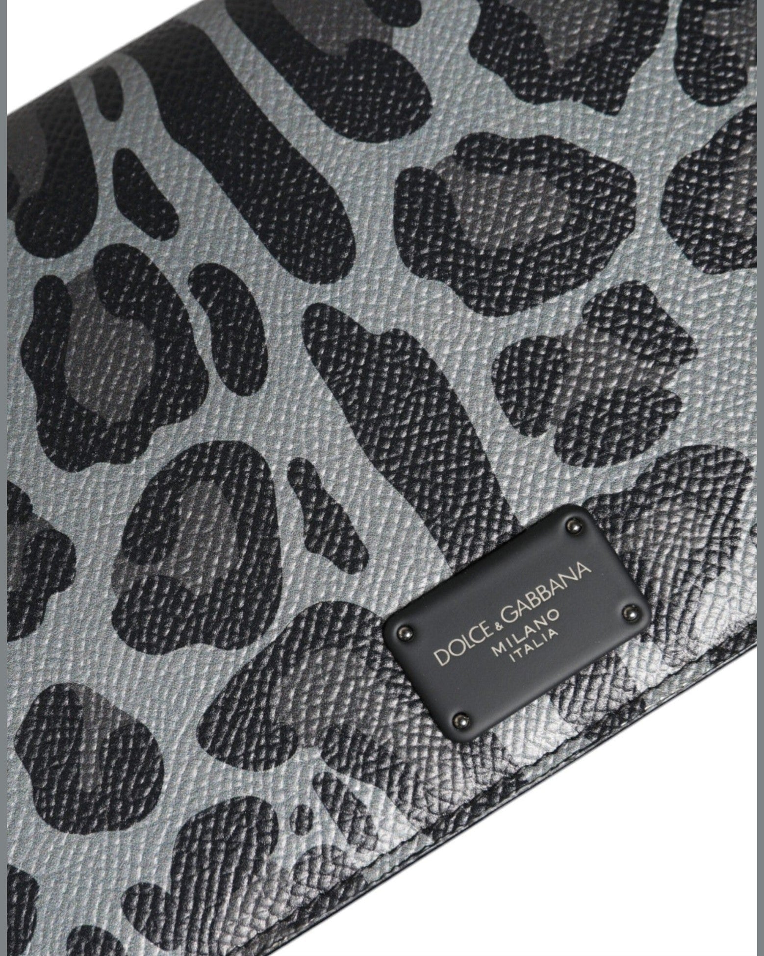 Dolce & Gabbana Leopard Leather Bifold Card Slot Crossbody Black Gray Bag Glam Steals