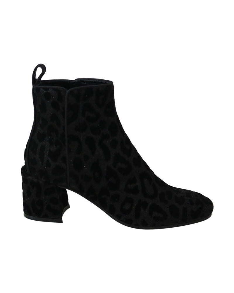 Dolce & Gabbana Black Leopard Short Boots Zipper Shoes Glam Steals