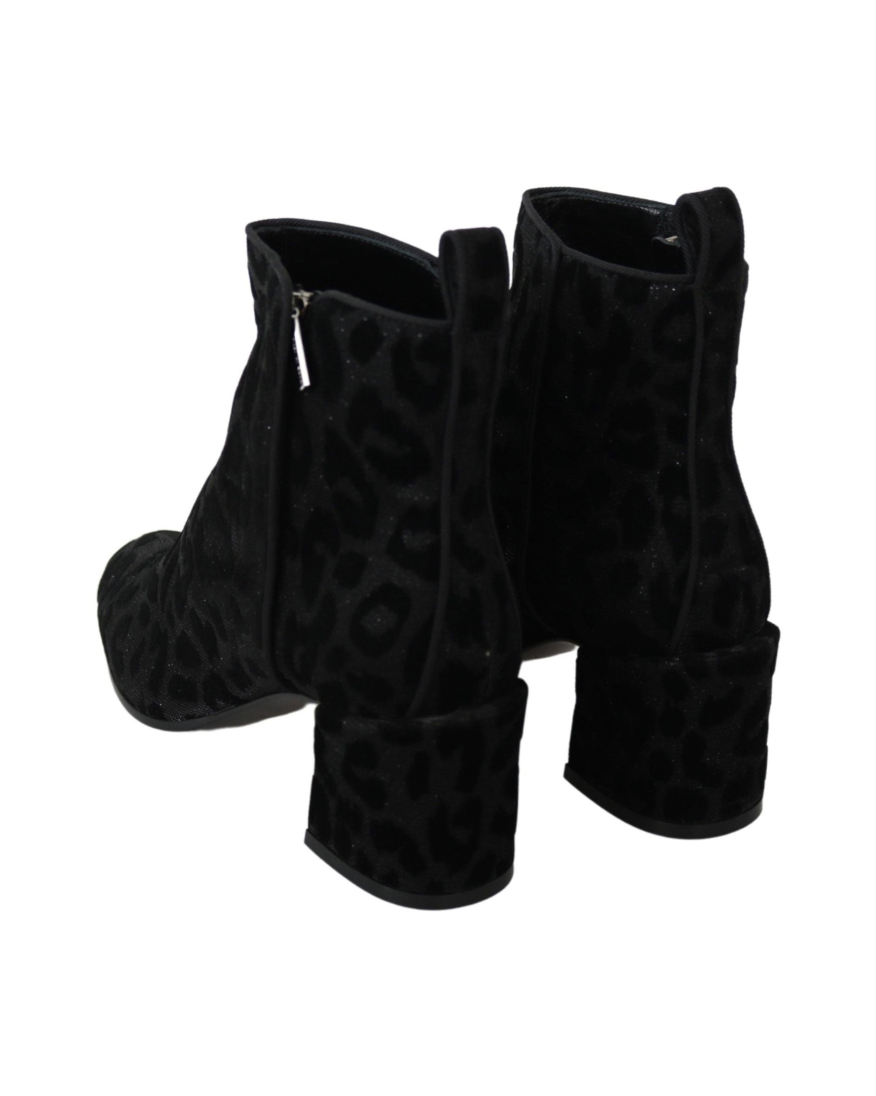 Dolce & Gabbana Black Leopard Short Boots Zipper Shoes Glam Steals