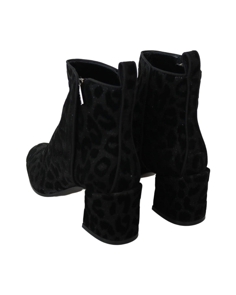 Dolce & Gabbana Black Leopard Short Boots Zipper Shoes Glam Steals