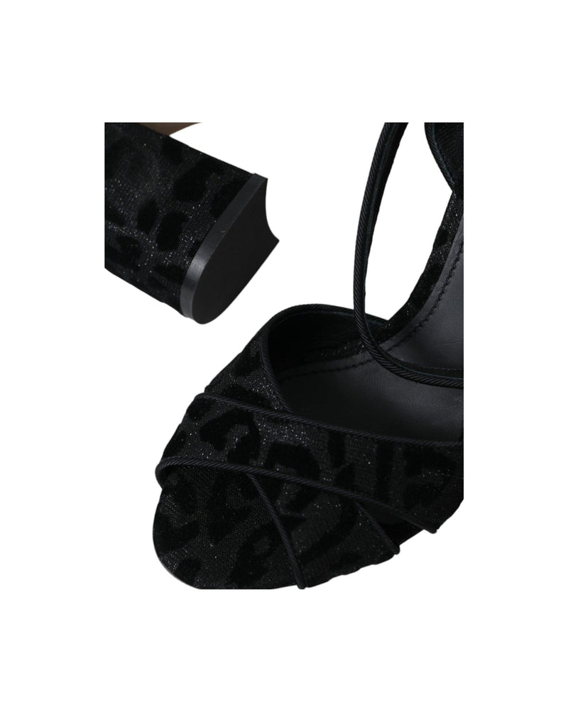 Dolce & Gabbana Black Leopard Suede Heels Sandals Shoes Glam Steals