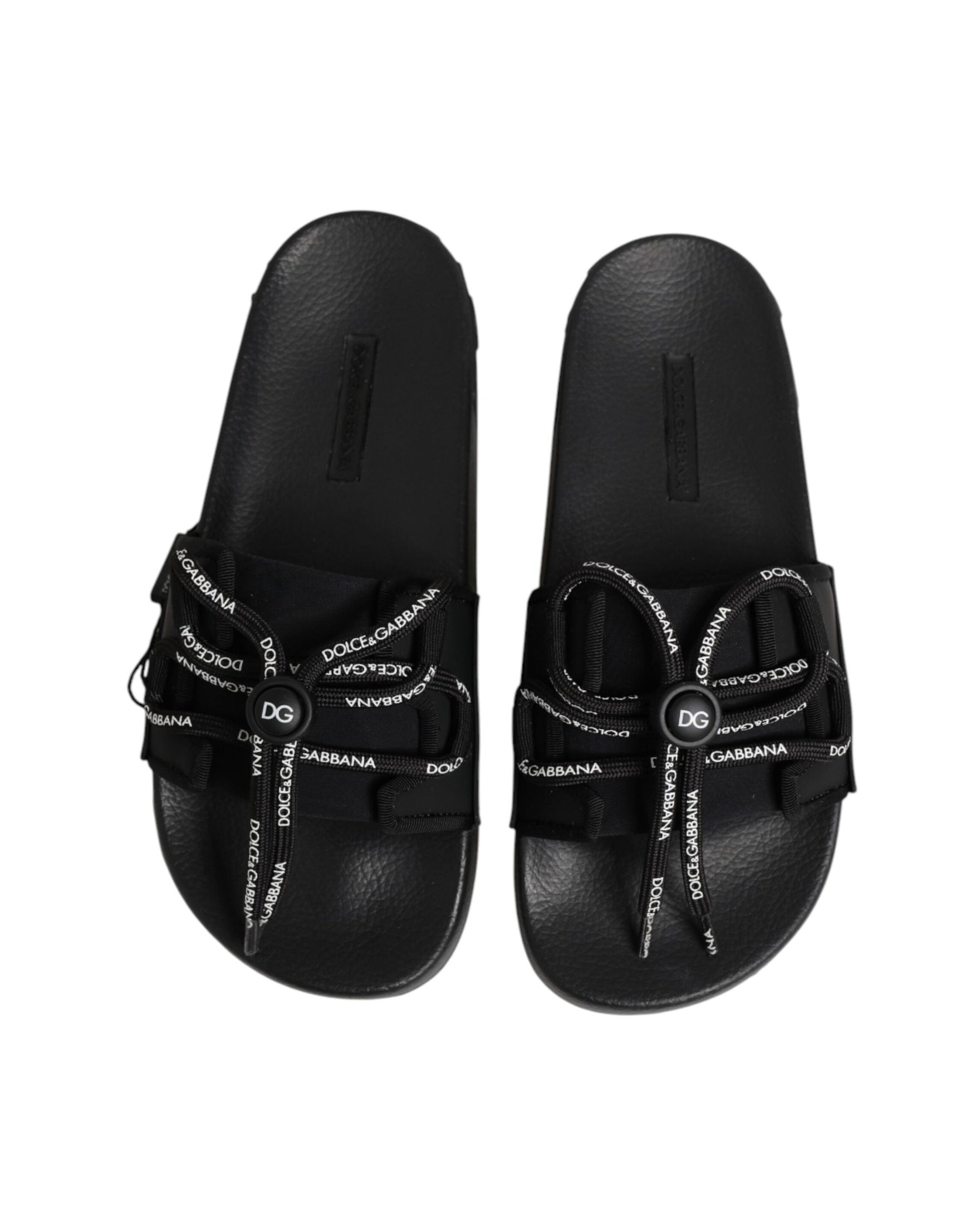 Dolce & Gabbana Black Logo Print Slides Beachwear Shoes Glam Steals