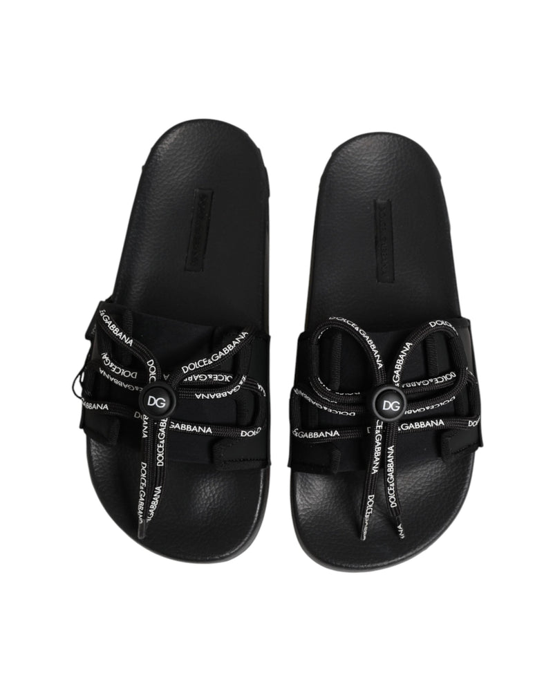 Dolce & Gabbana Black Logo Print Slides Beachwear Shoes Glam Steals