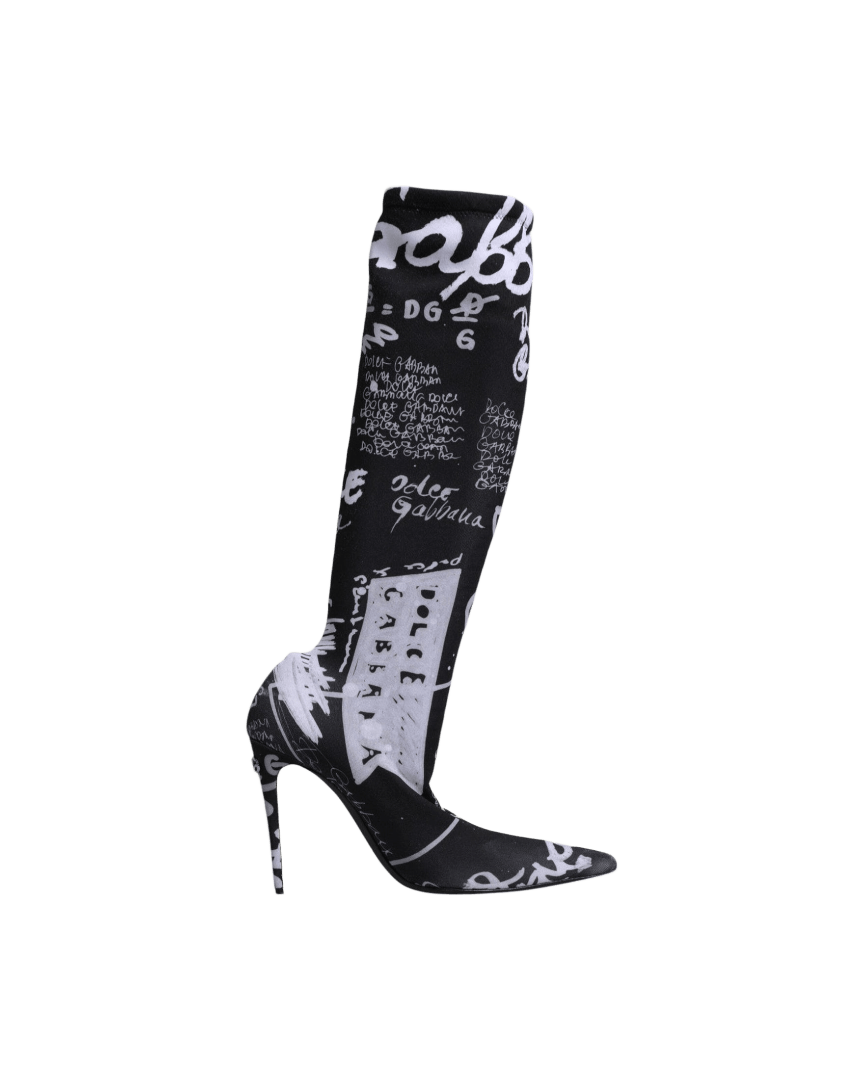 Dolce & Gabbana Black Logo Stretch Heels High Boots Shoes Glam Steals