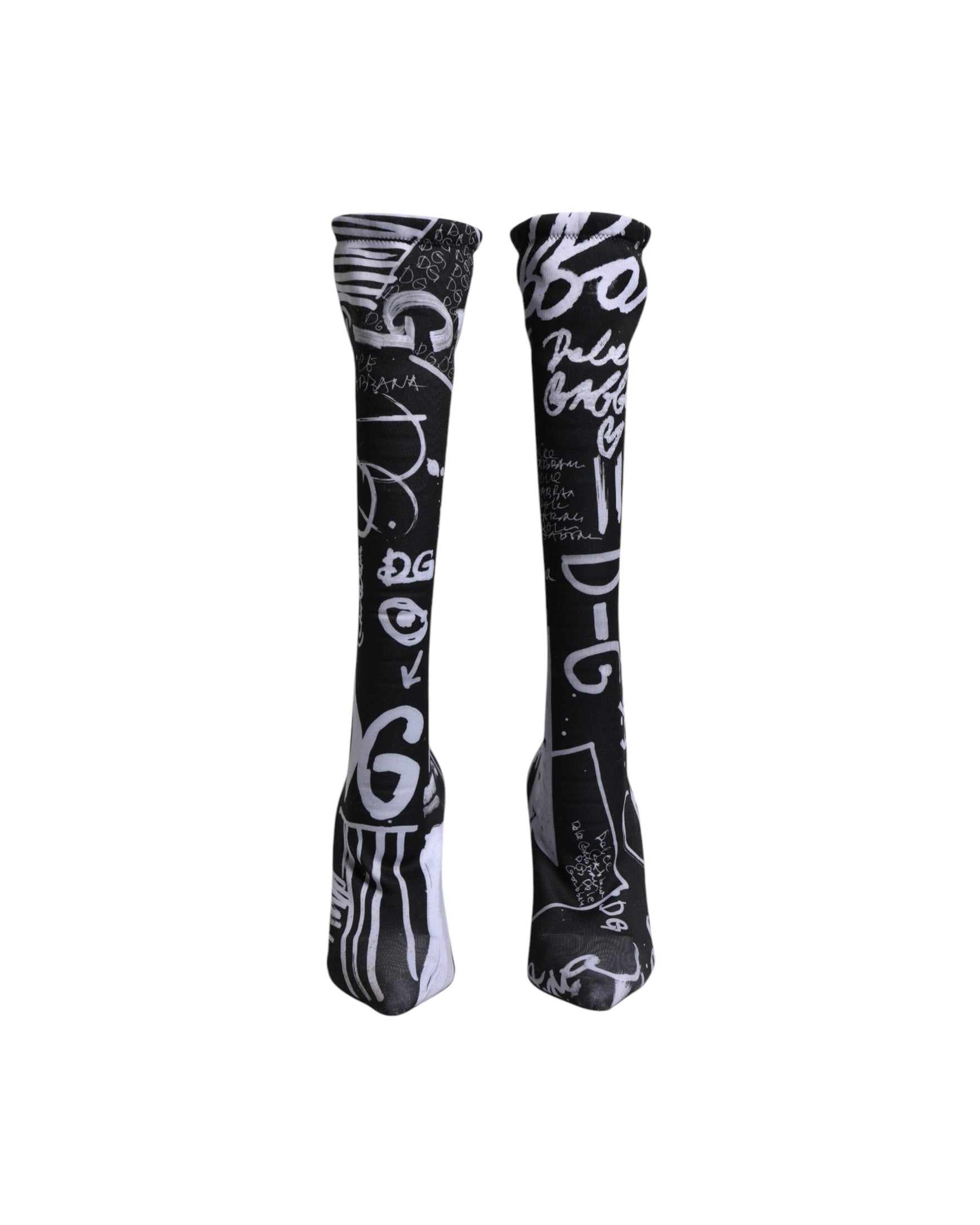 Dolce & Gabbana Black Logo Stretch Heels High Boots Shoes Glam Steals