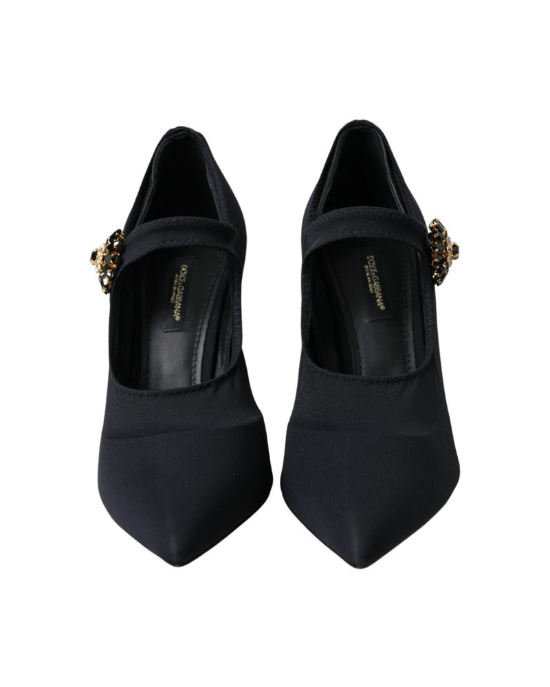 Dolce & Gabbana Black Mary Jane Jersey Crystal Pumps Shoes Glam Steals
