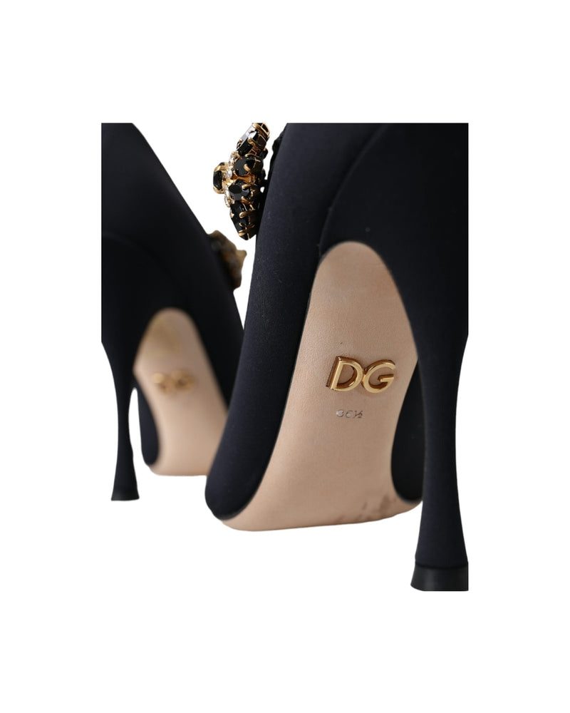 Dolce & Gabbana Black Mary Jane Jersey Crystal Pumps Shoes Glam Steals